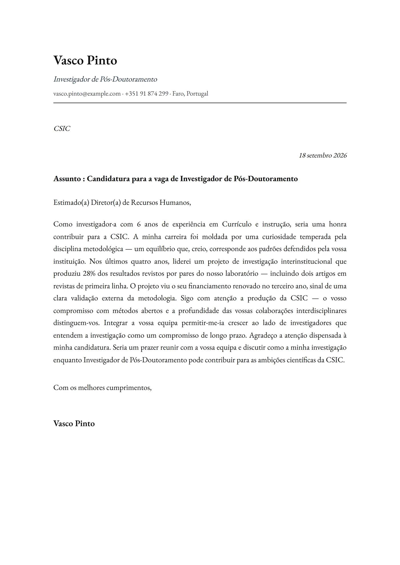 Clássica Académica — Modelos de carta de apresentação