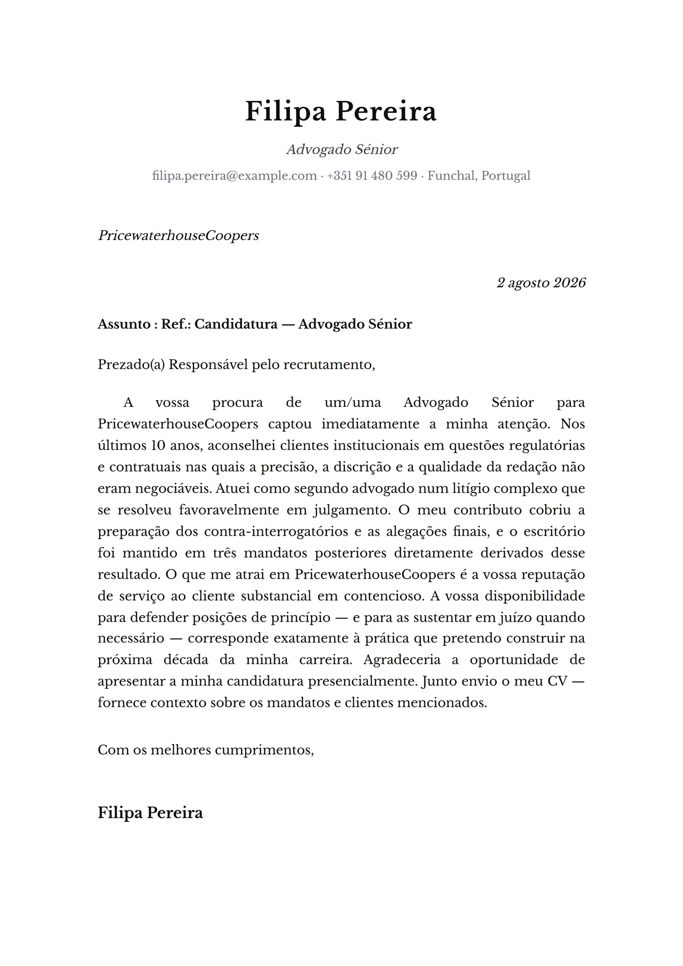 Clássica Baskerville — Modelos de carta de apresentação
