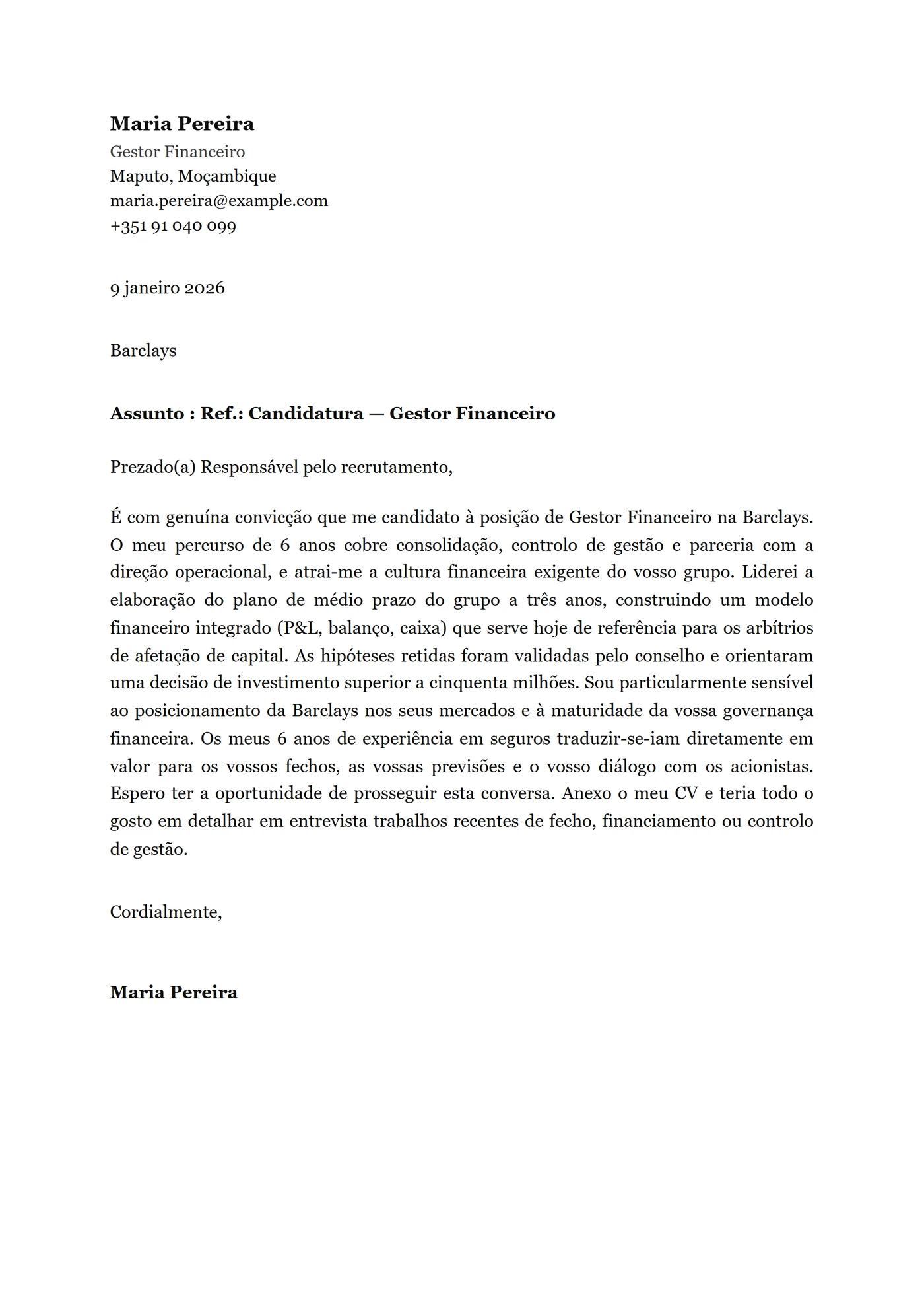 Clássica Bloco — Modelos de carta de apresentação