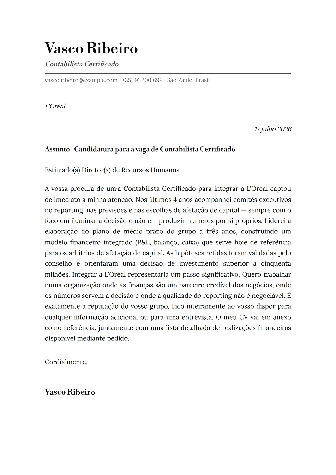Clássica Bookman — Modelos de carta de apresentação