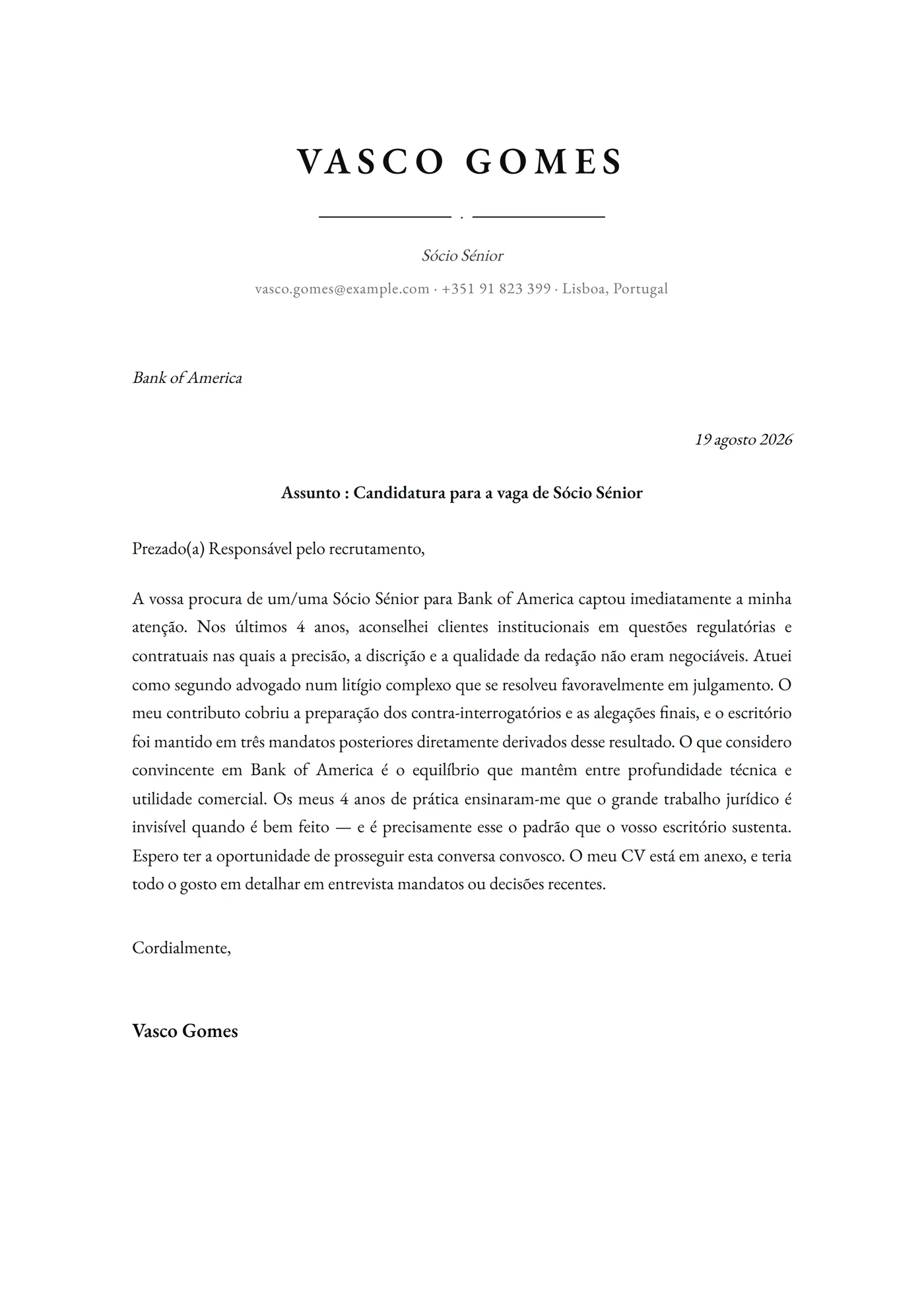 Clássica Gravada — Modelos de carta de apresentação