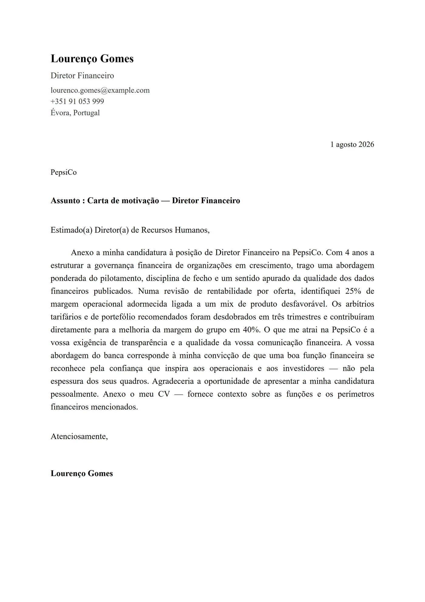Clássica Formal — Modelos de carta de apresentação