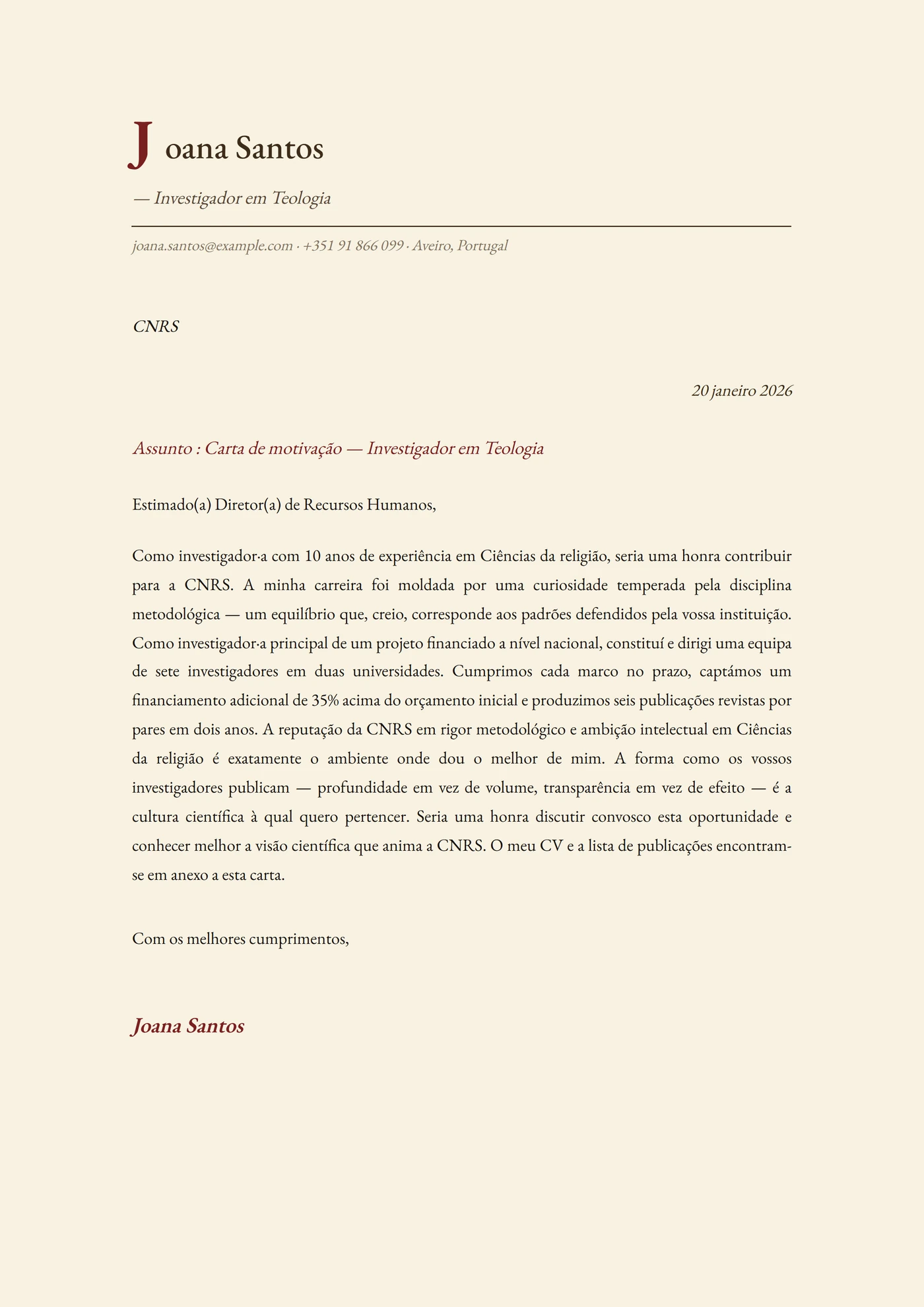 Clássica Monástica — Modelos de carta de apresentação
