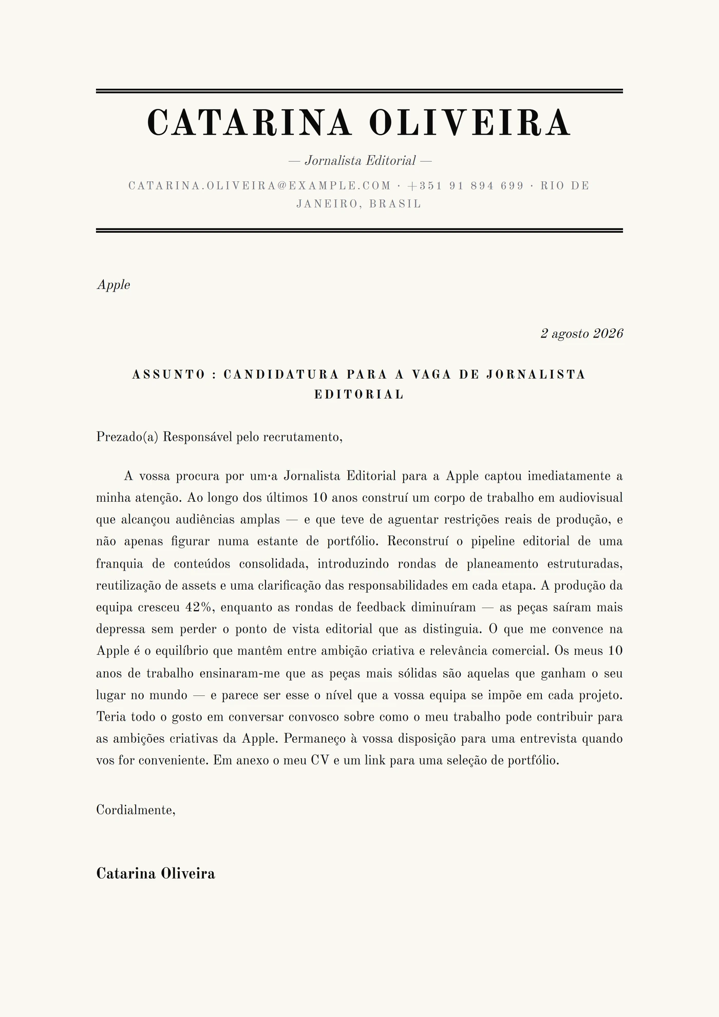 Jornal Antigo — Modelos de carta de apresentação