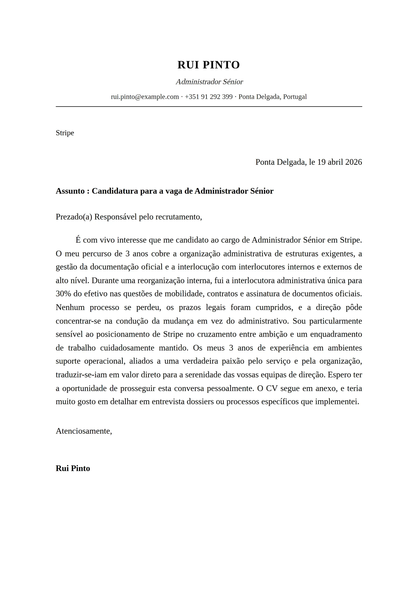 Clássica Tradicional — Modelos de carta de apresentação