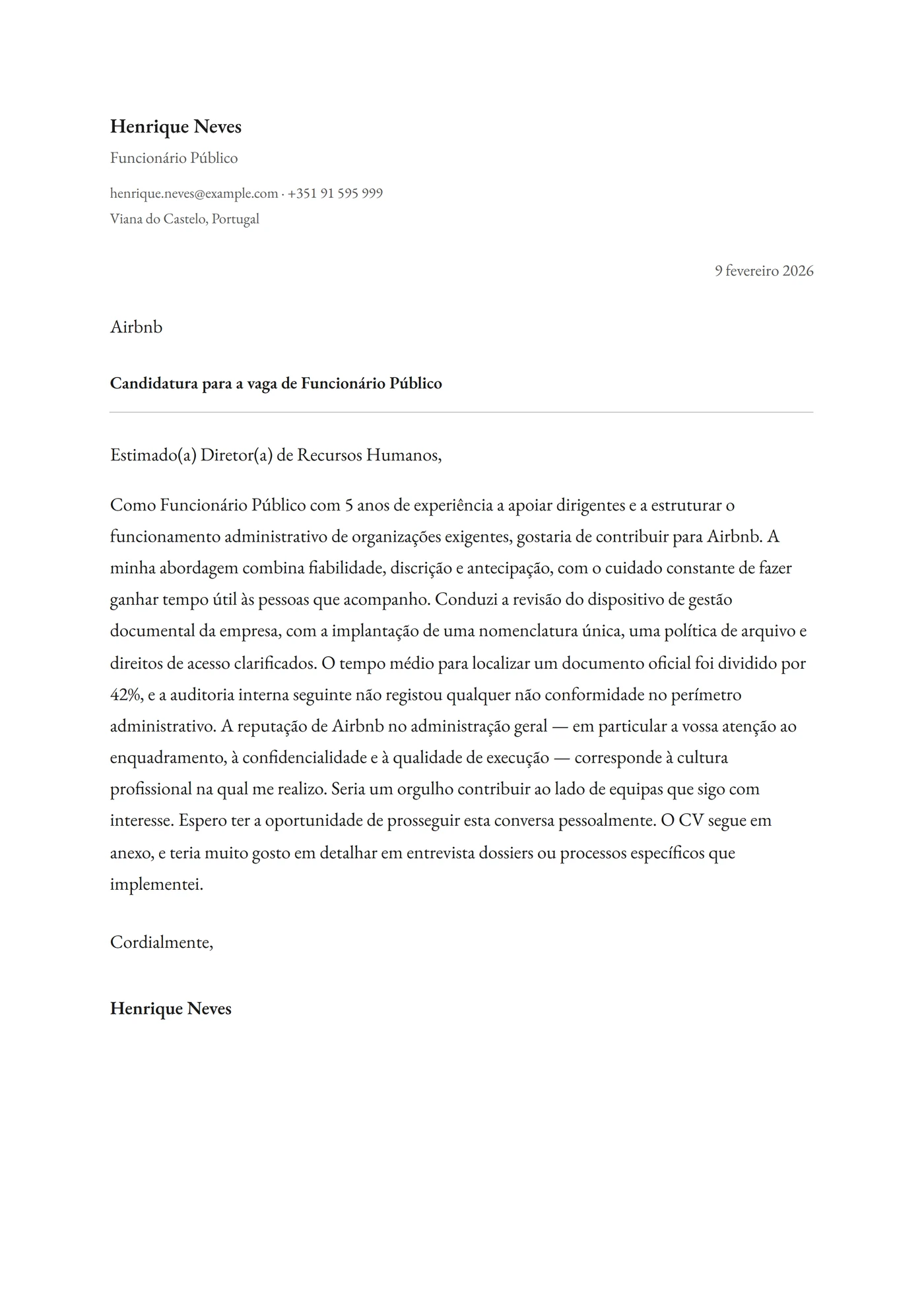 Clássica — Modelos de carta de apresentação