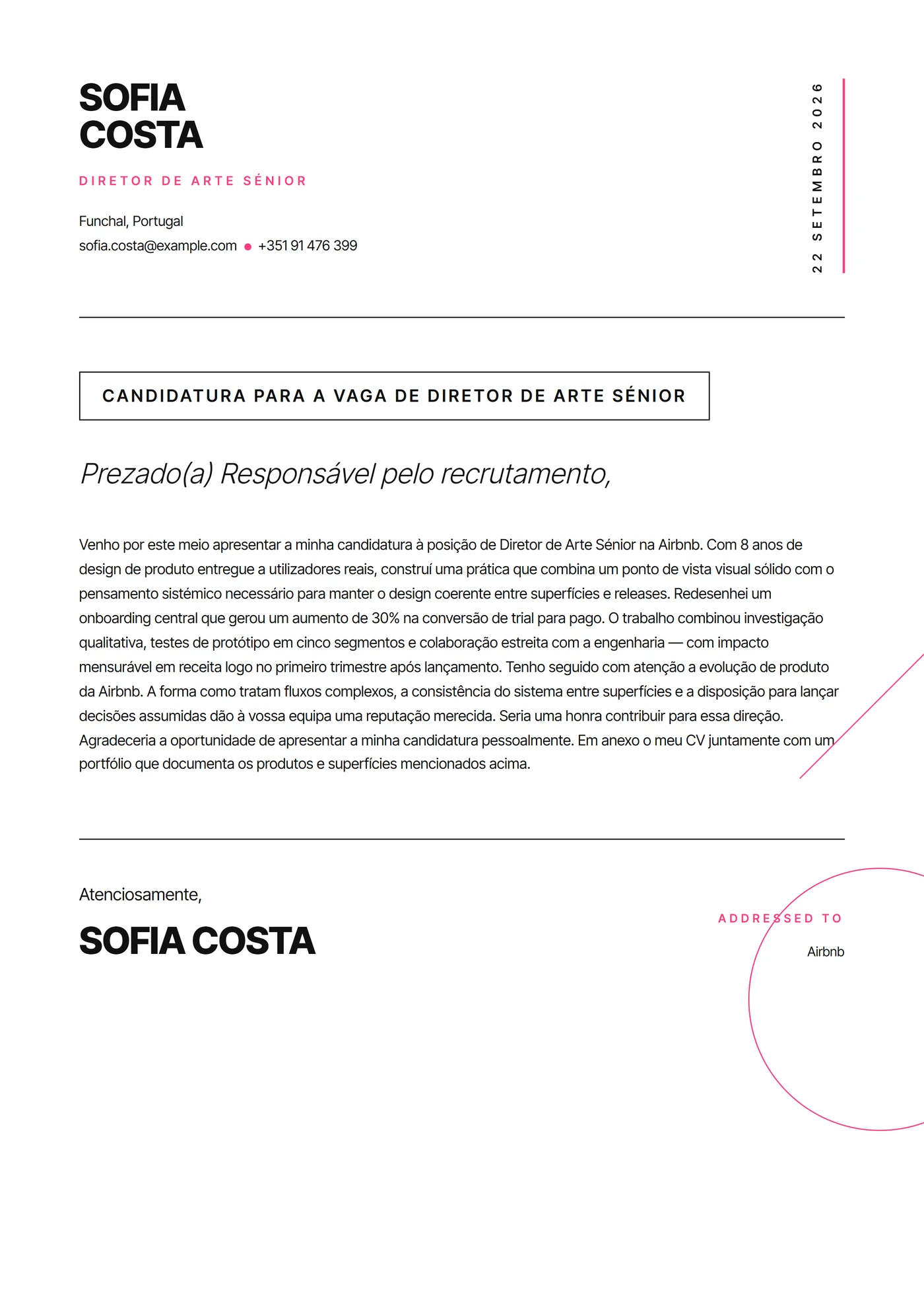 Criativo assimétrico — Modelos de carta de apresentação