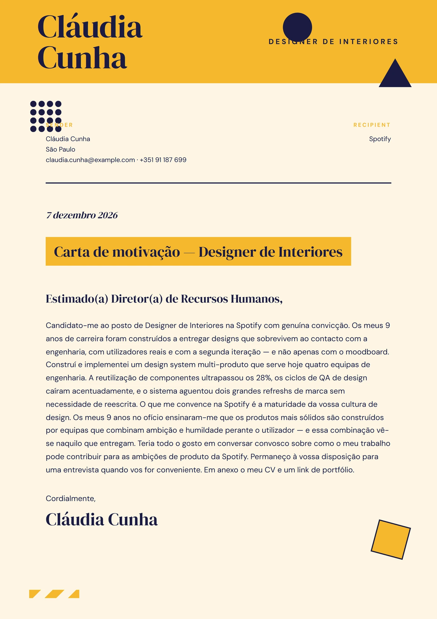 Blocos de cor — Modelos de carta de apresentação