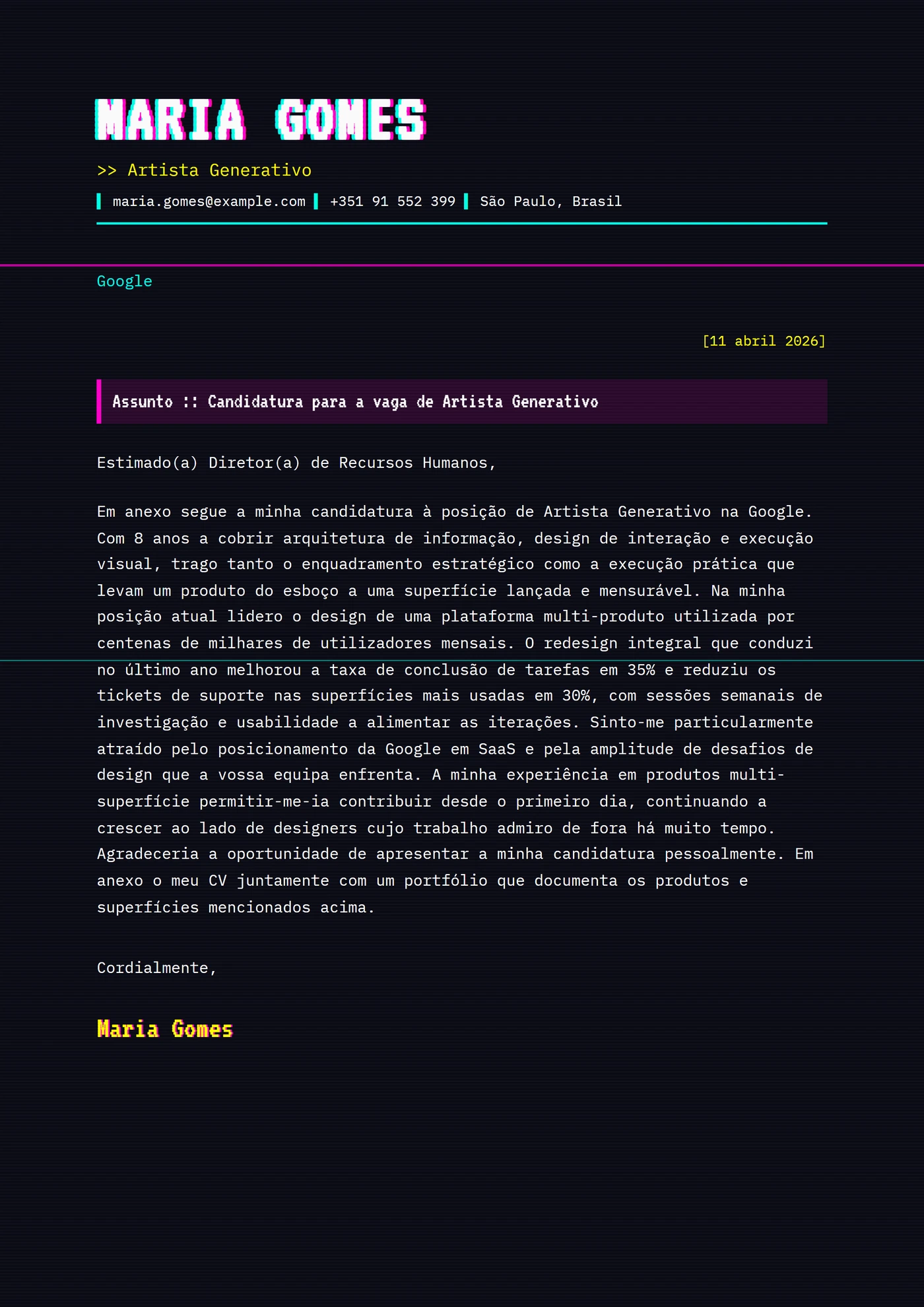 Arte glitch — Modelos de carta de apresentação