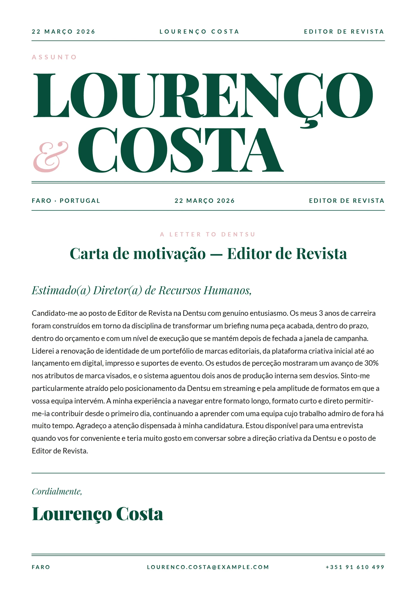 Revista editorial — Modelos de carta de apresentação