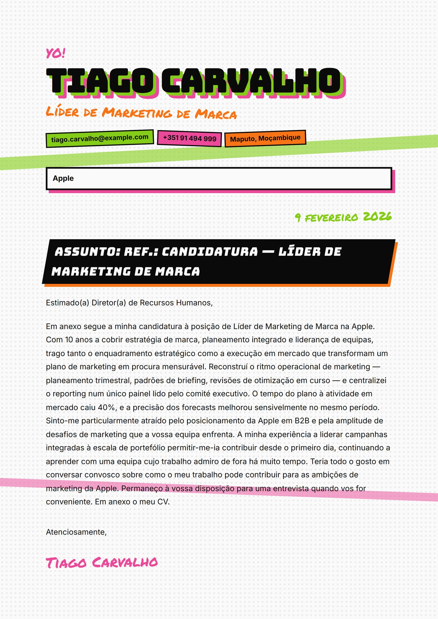 Marca skater — Modelos de carta de apresentação