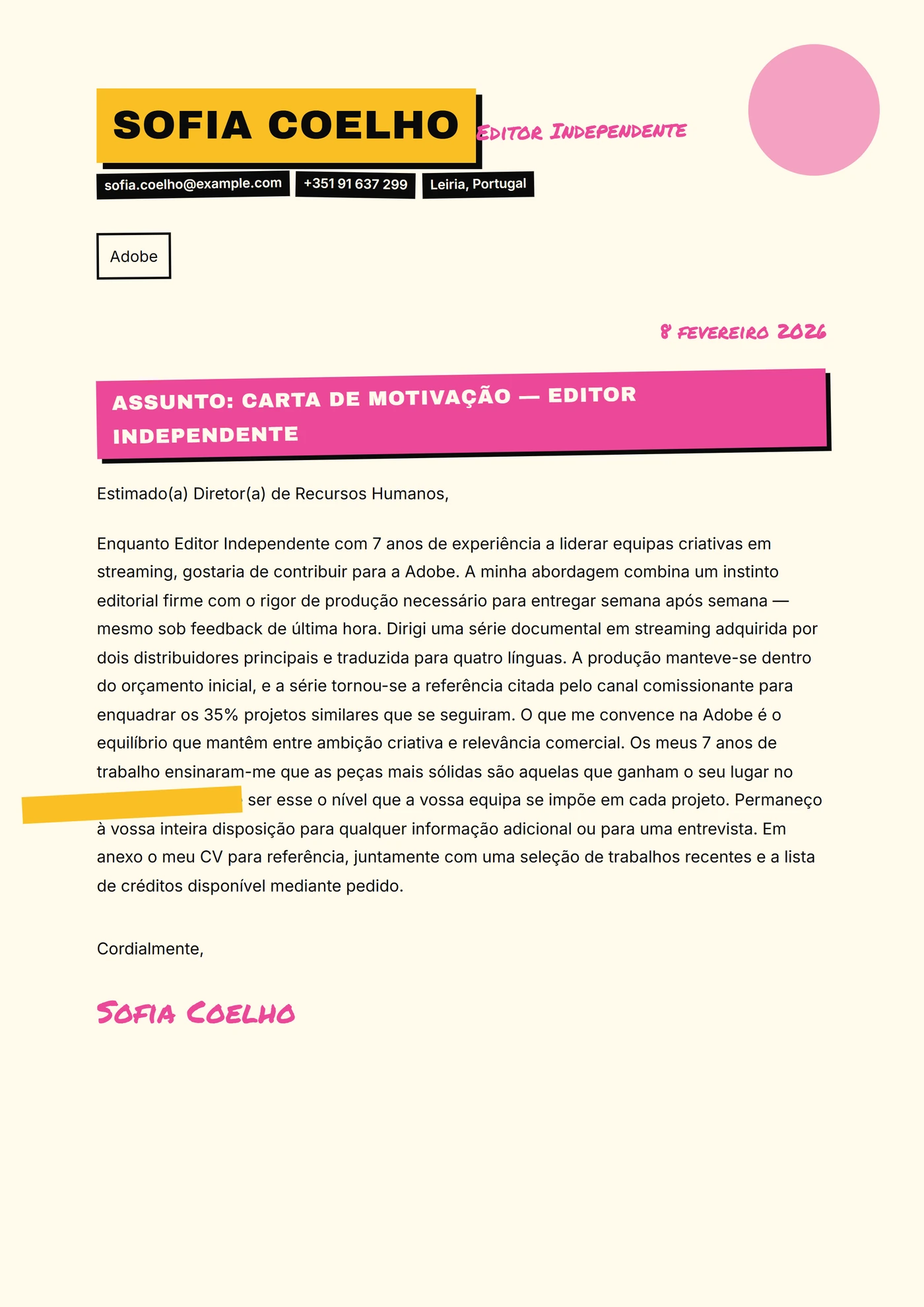 Recorte zine — Modelos de carta de apresentação