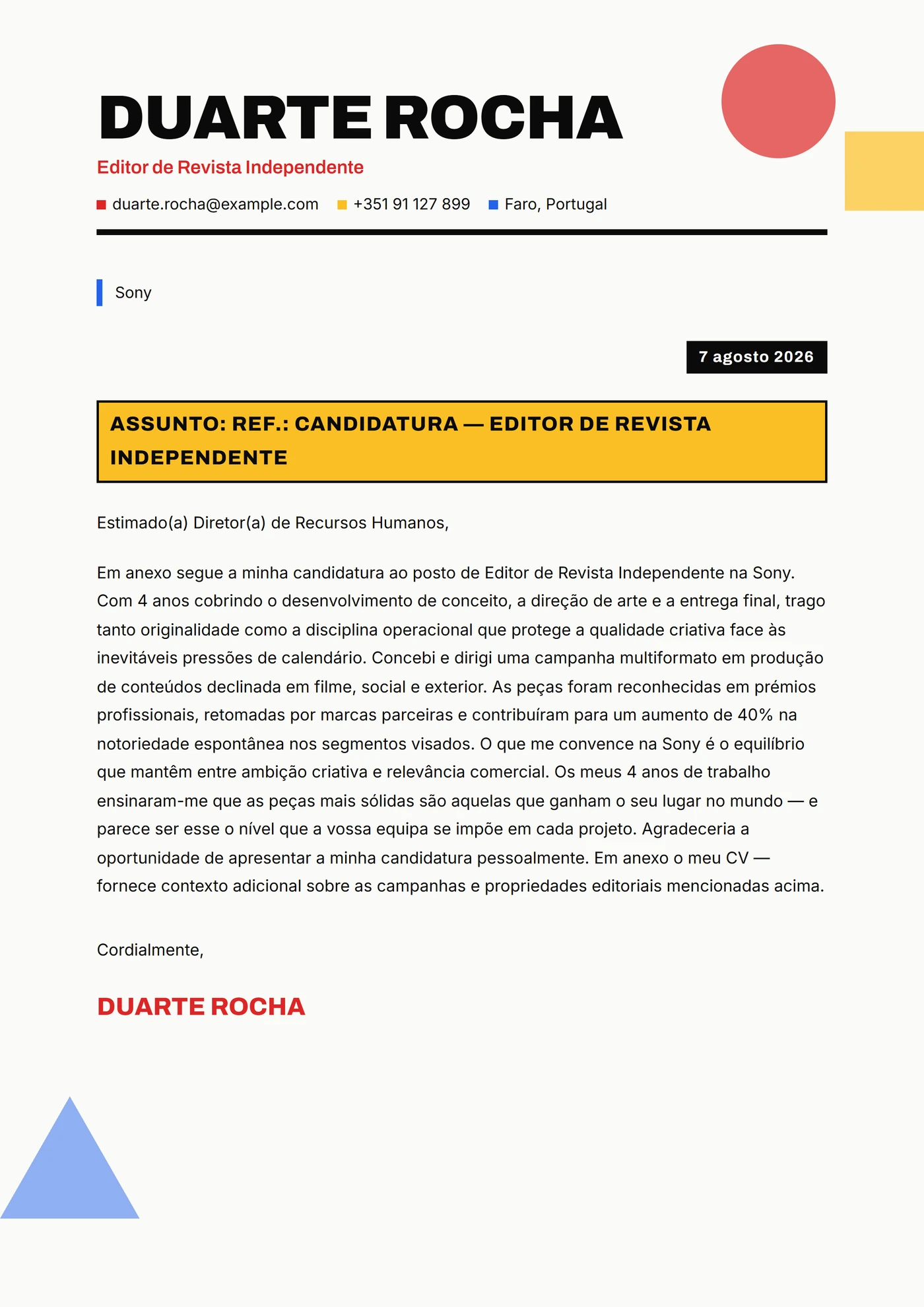 Impressão zine — Modelos de carta de apresentação