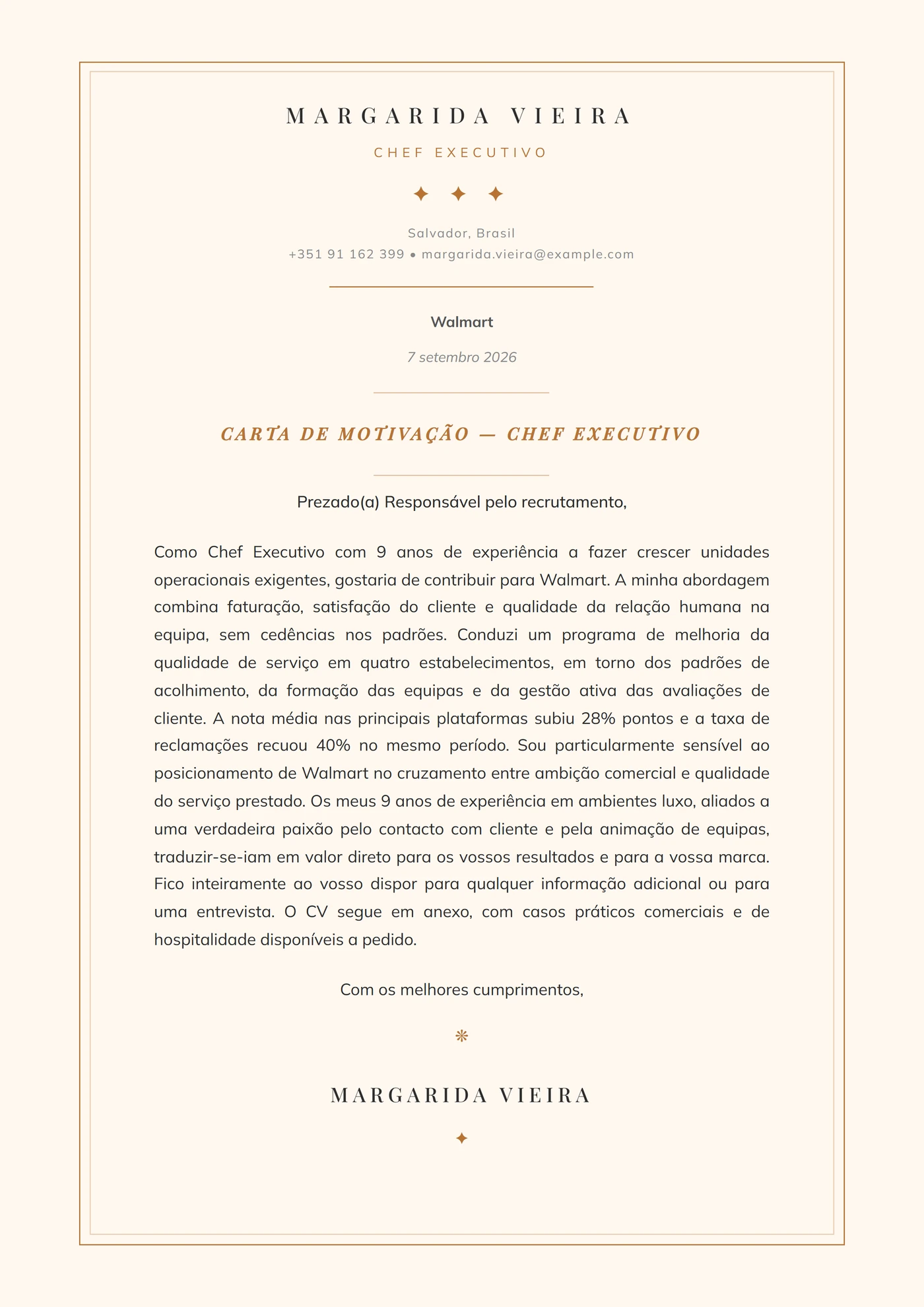 Artesão Culinário — Modelos de carta de apresentação