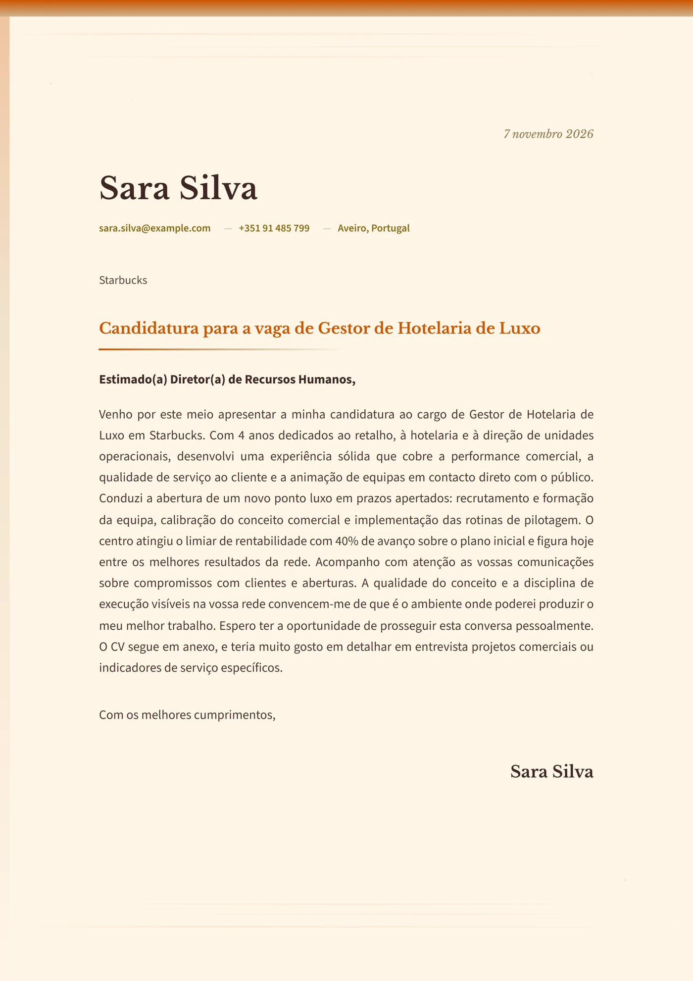 Areia do deserto — Modelos de carta de apresentação