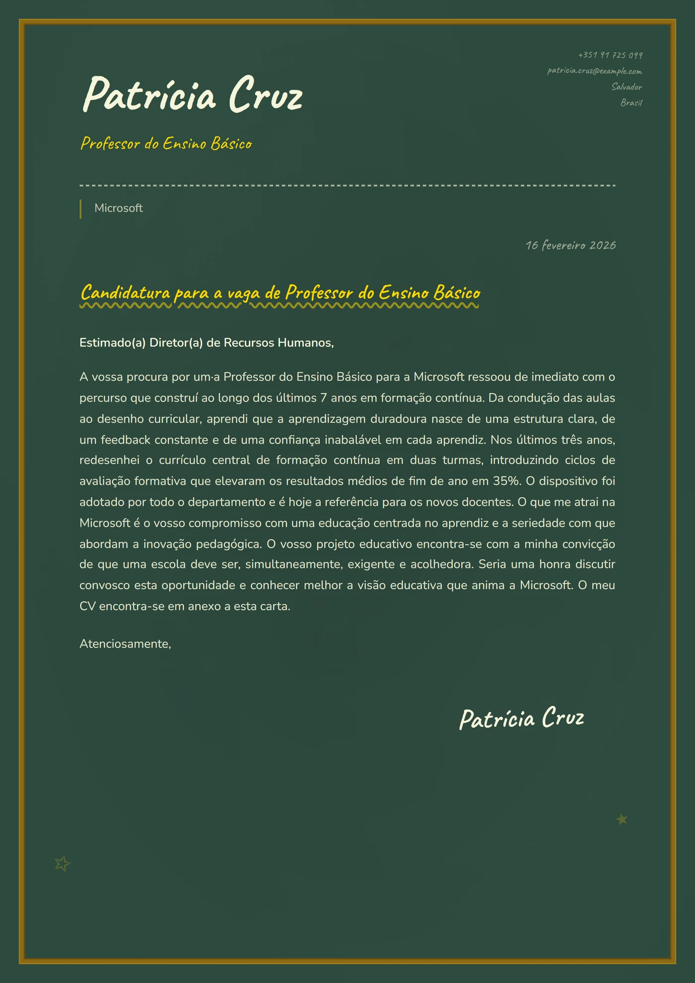 Quadro de giz — Modelos de carta de apresentação