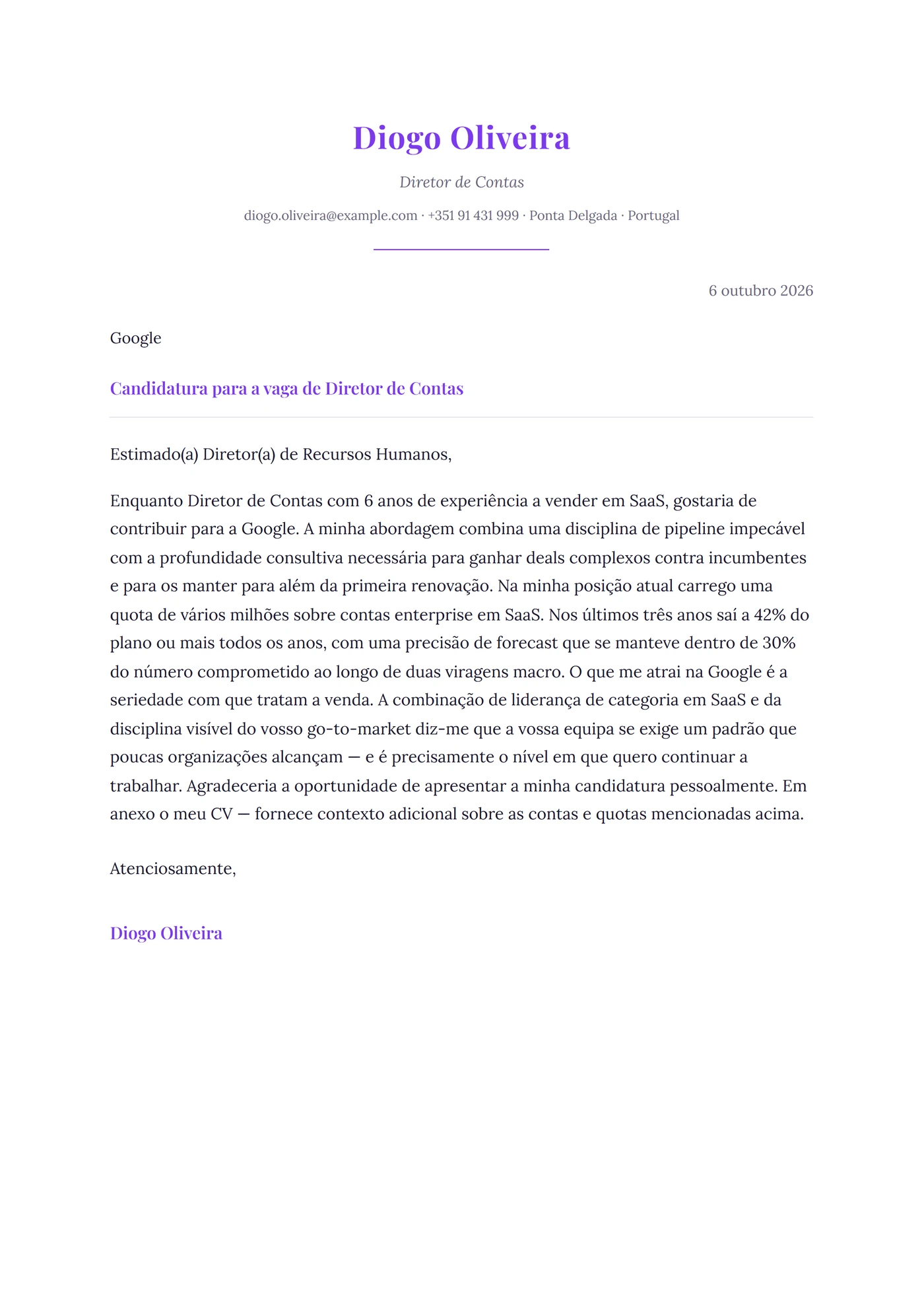 Elegante — Modelos de carta de apresentação