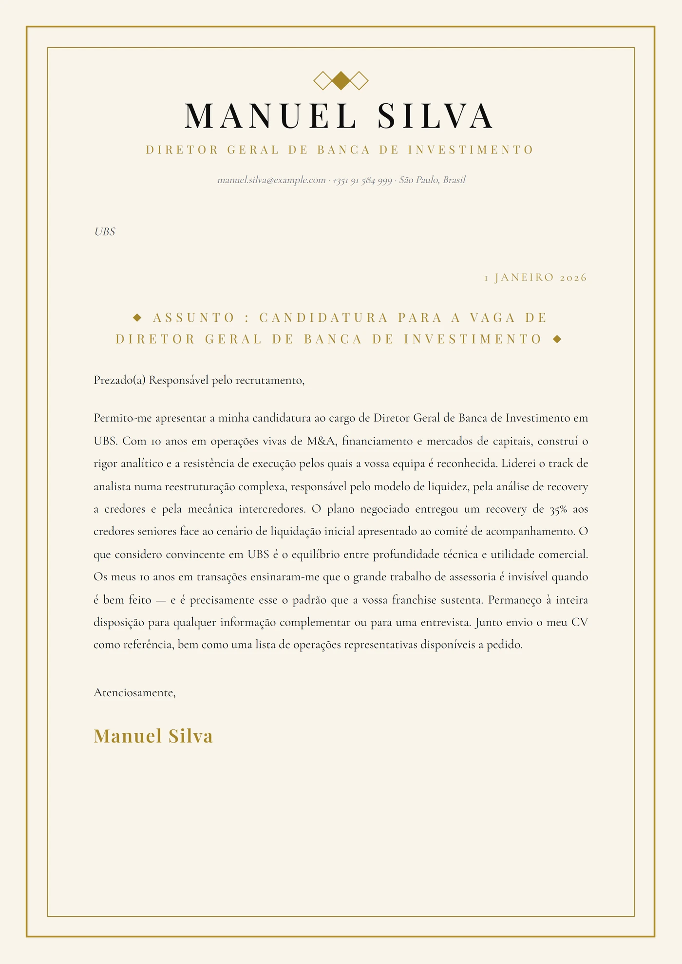Executiva déco — Modelos de carta de apresentação