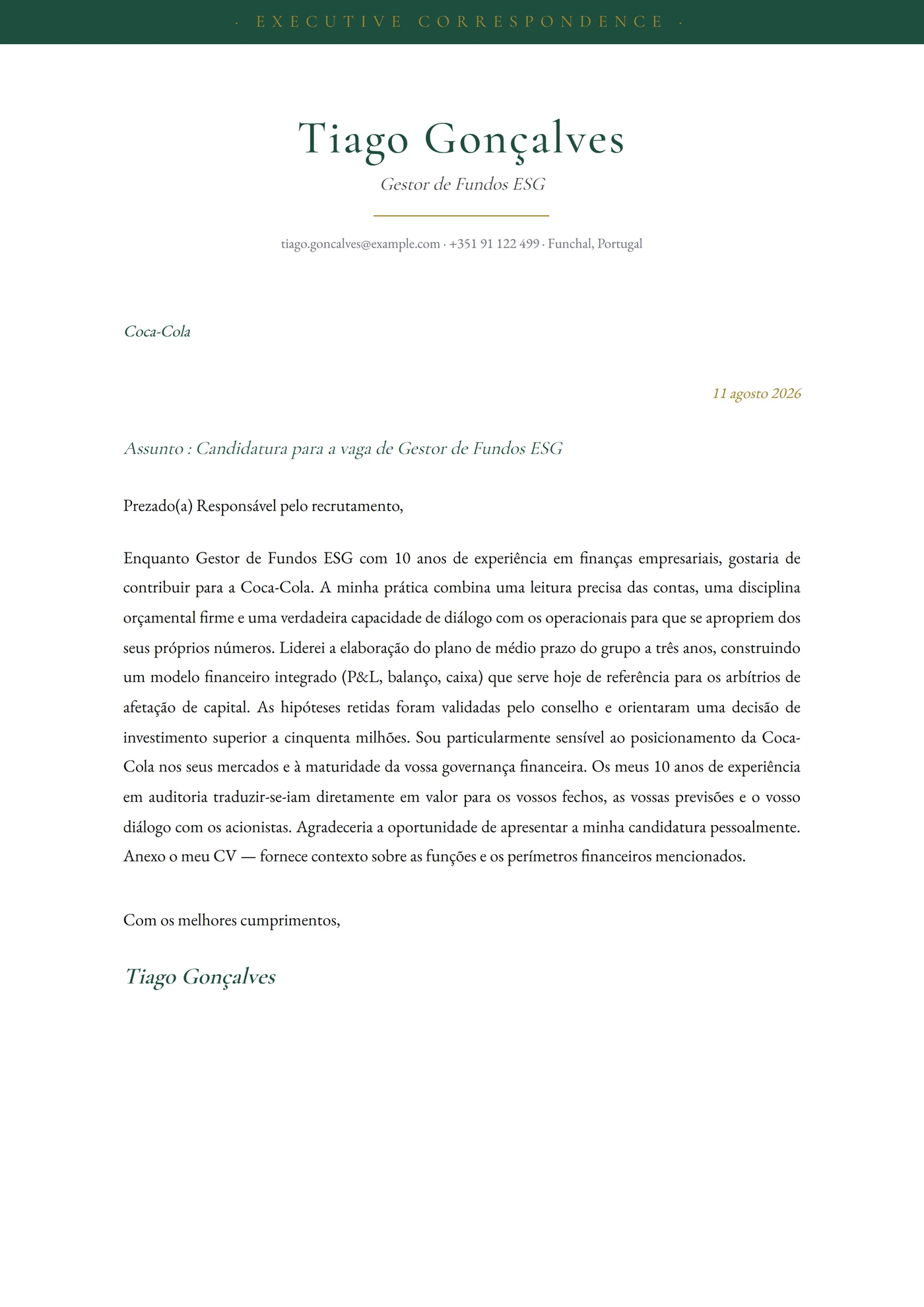 Esmeralda — Modelos de carta de apresentação