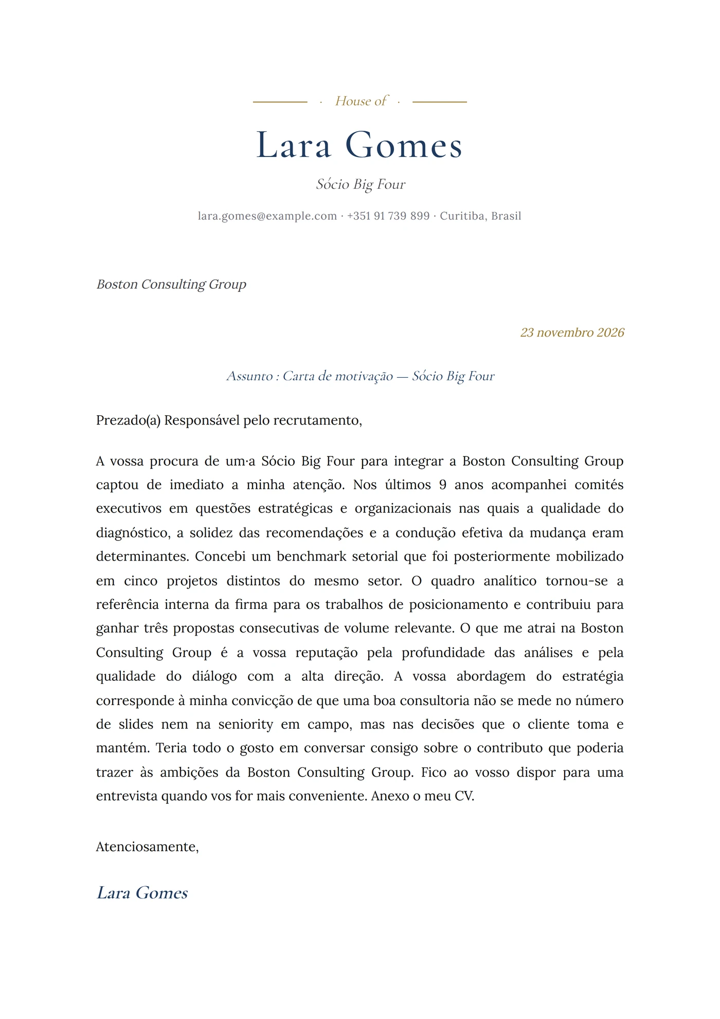 Casa executiva — Modelos de carta de apresentação