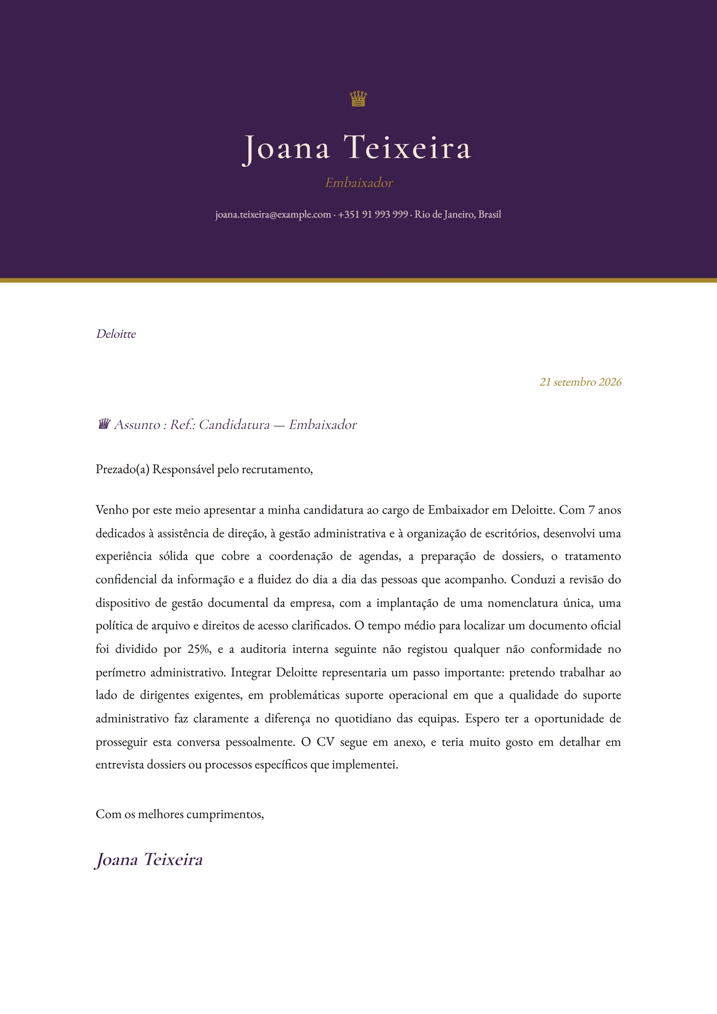 Imperial — Modelos de carta de apresentação
