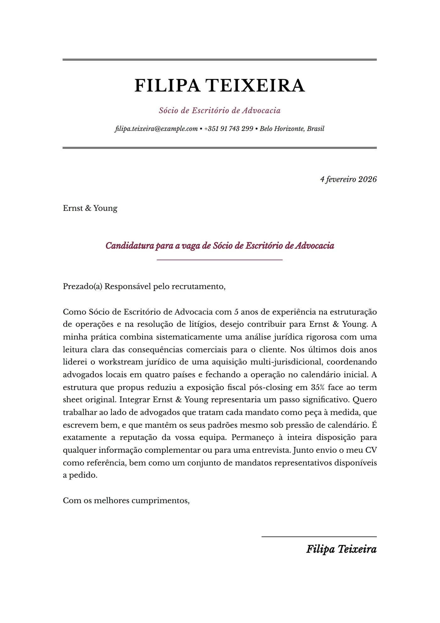 Exec Escritório — Modelos de carta de apresentação