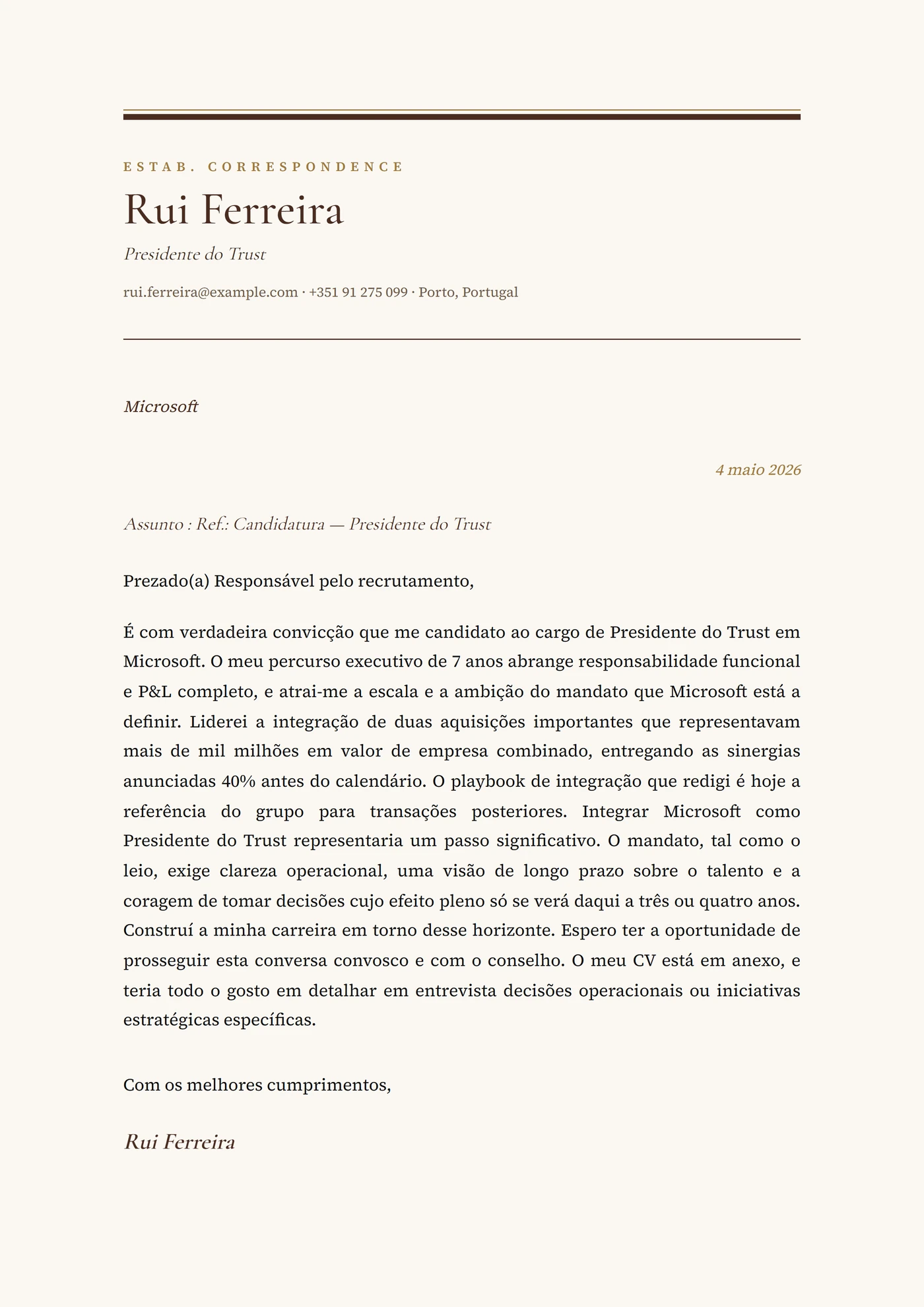 Mogno — Modelos de carta de apresentação