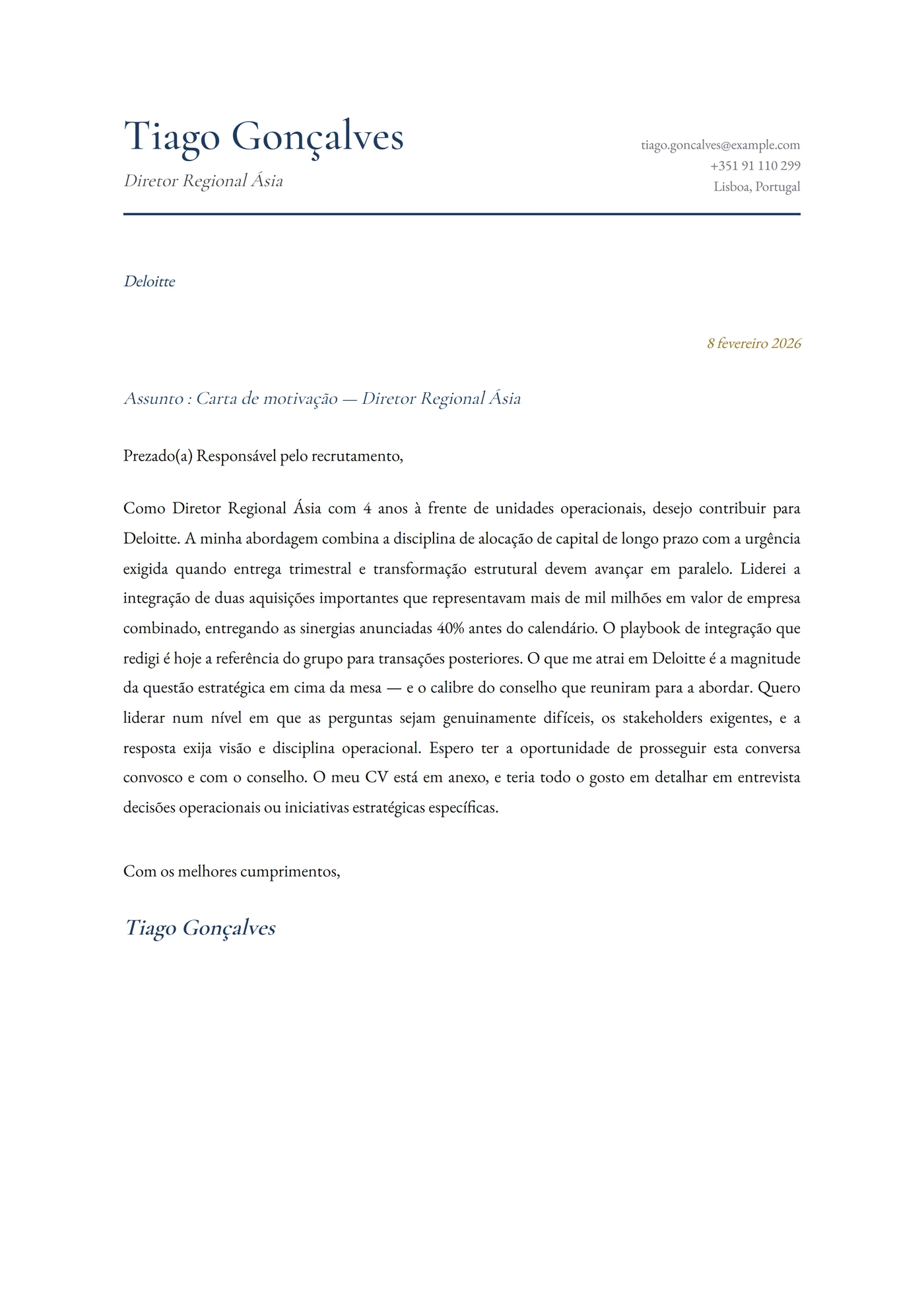 Mandarim — Modelos de carta de apresentação