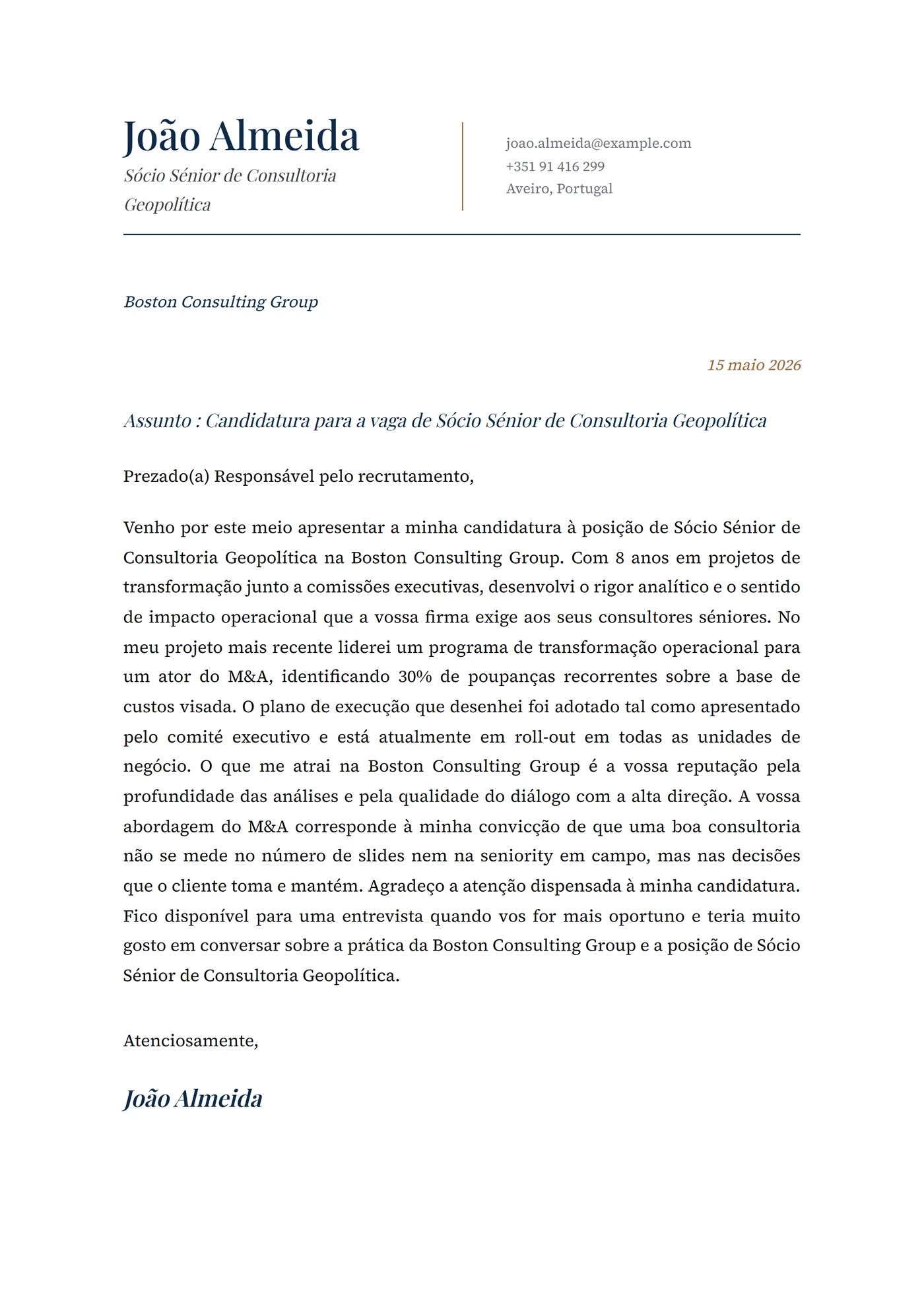 Meridiano — Modelos de carta de apresentação