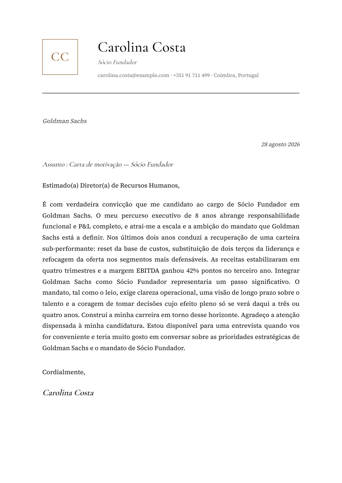 Monograma — Modelos de carta de apresentação