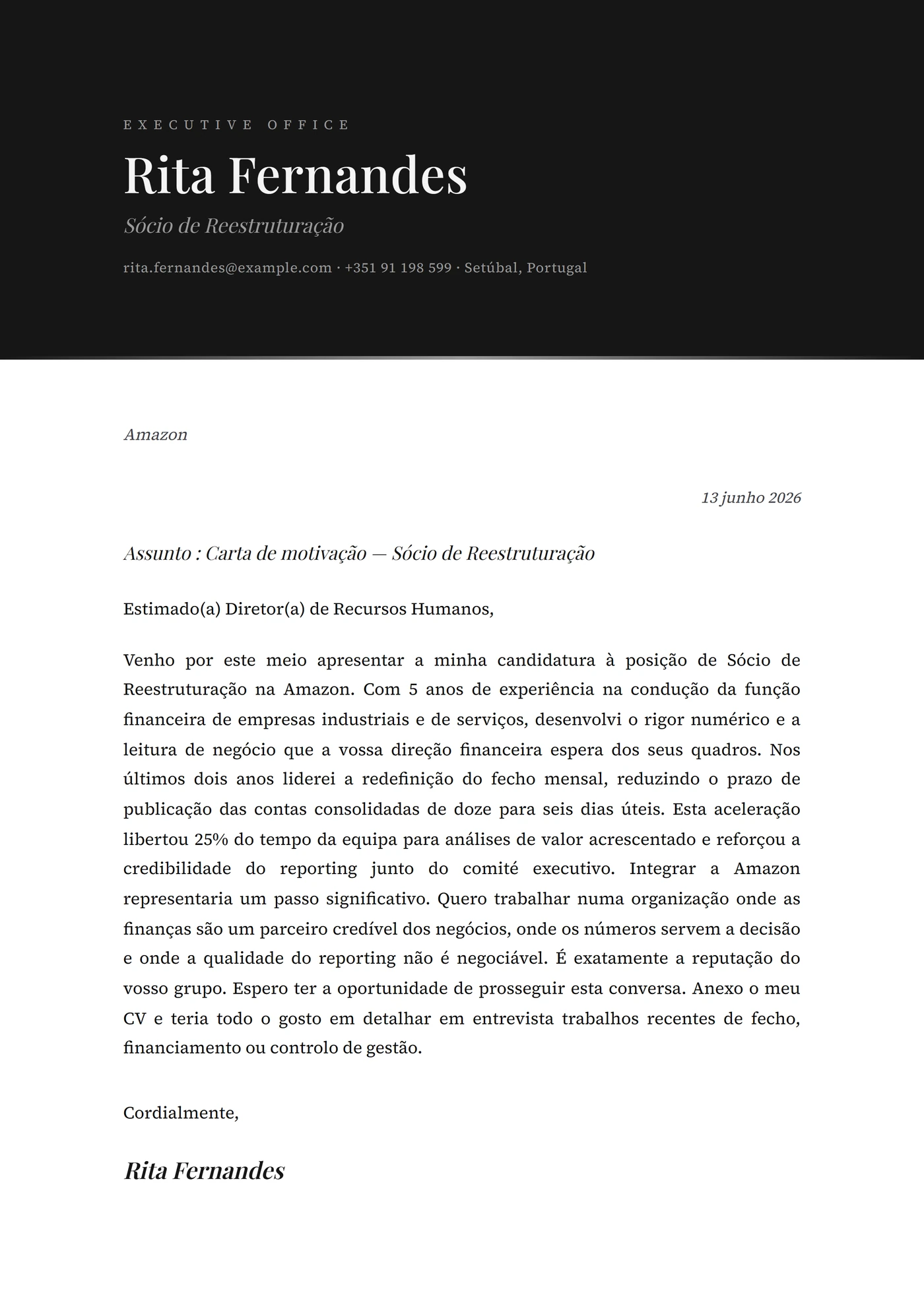 Ónix — Modelos de carta de apresentação