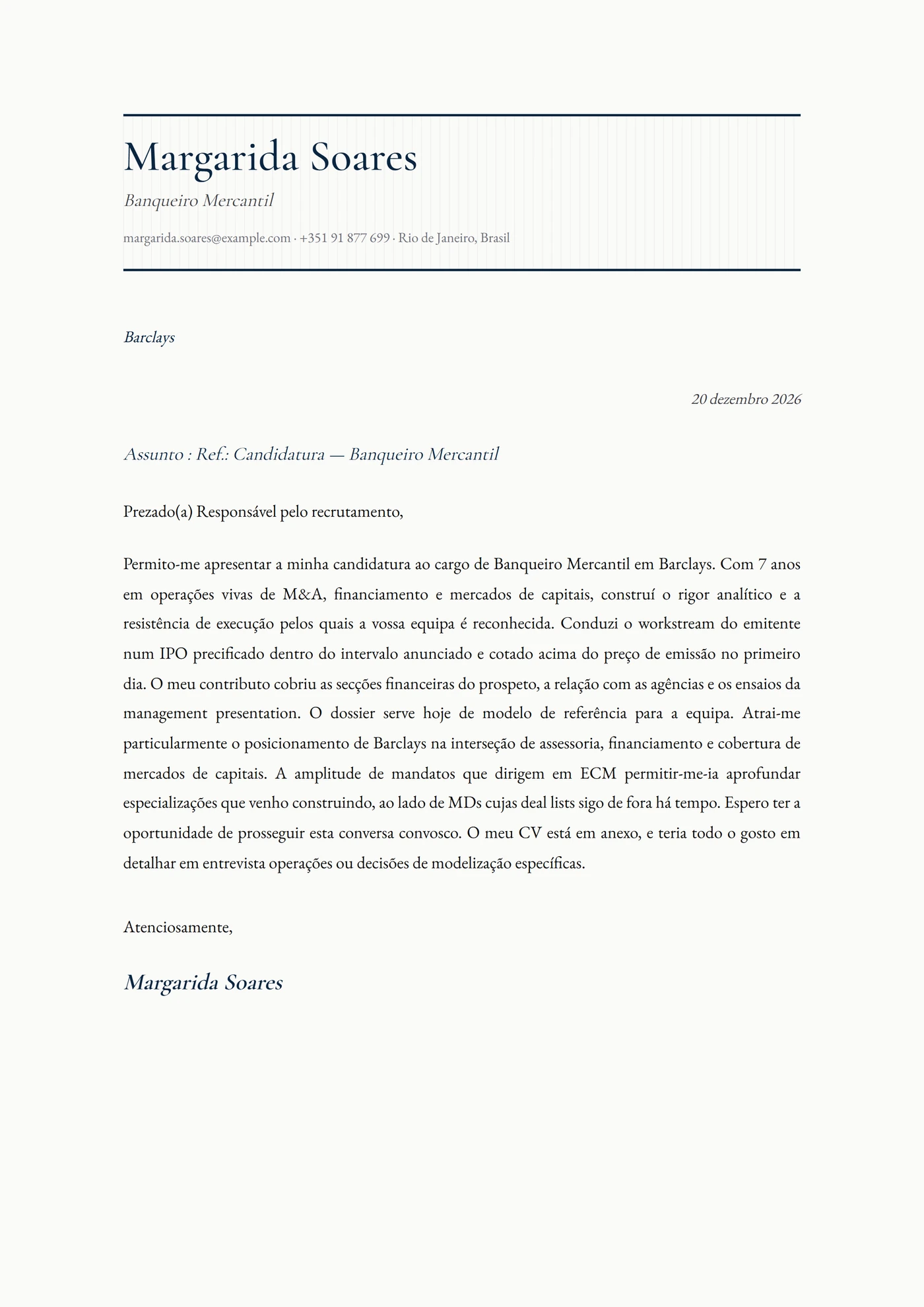 Savile Row — Modelos de carta de apresentação