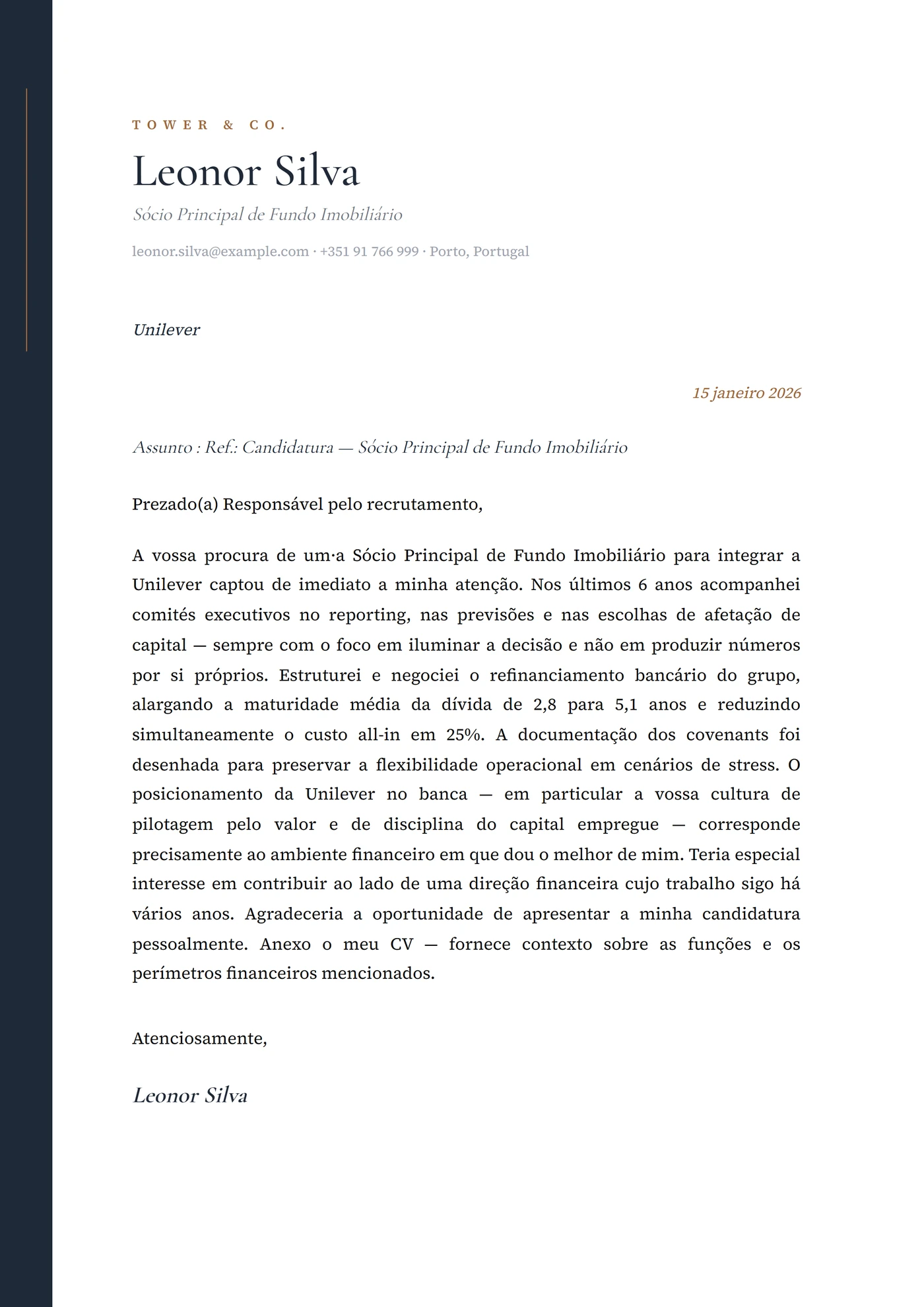 Torre — Modelos de carta de apresentação
