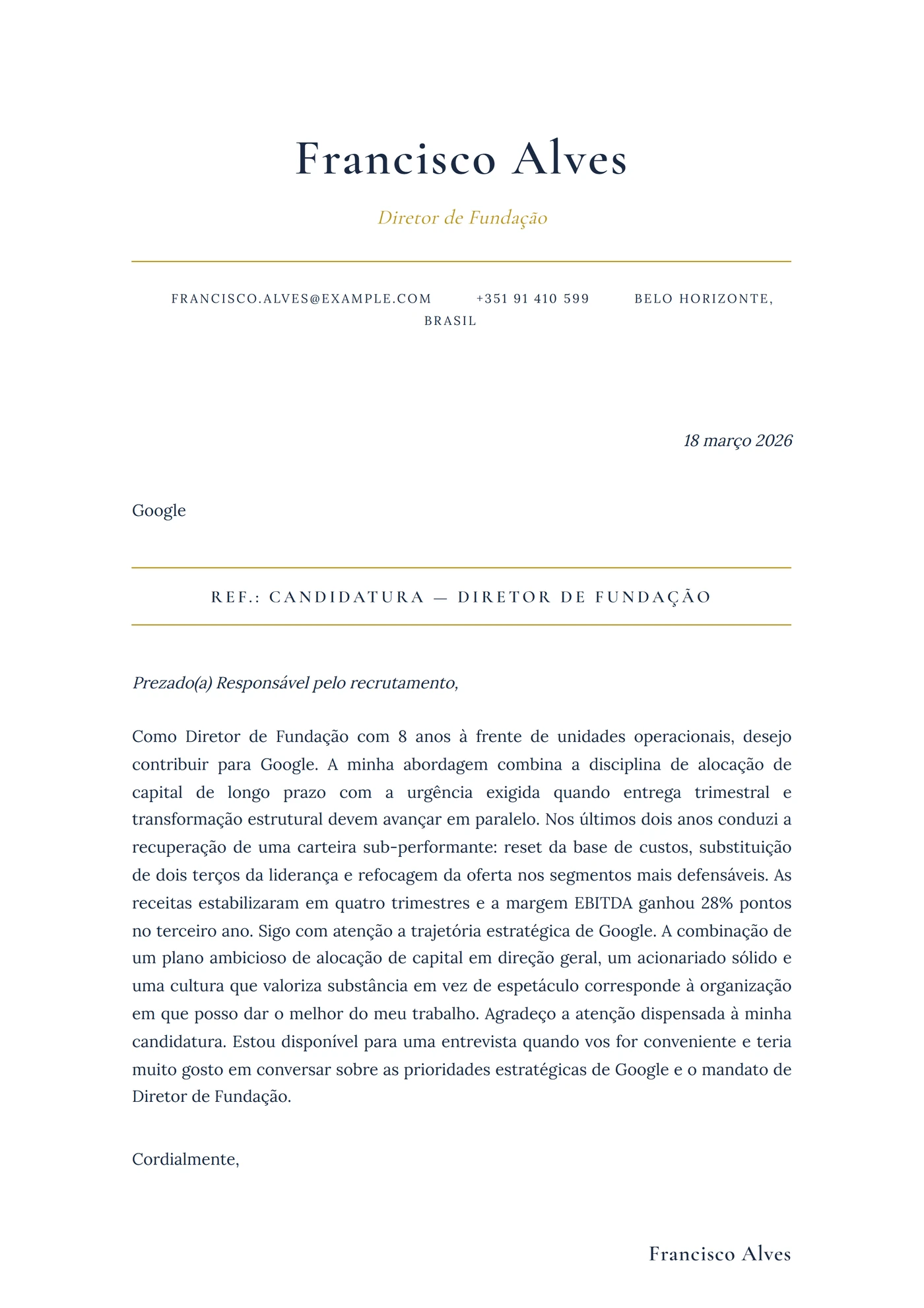 Exec Tradição — Modelos de carta de apresentação