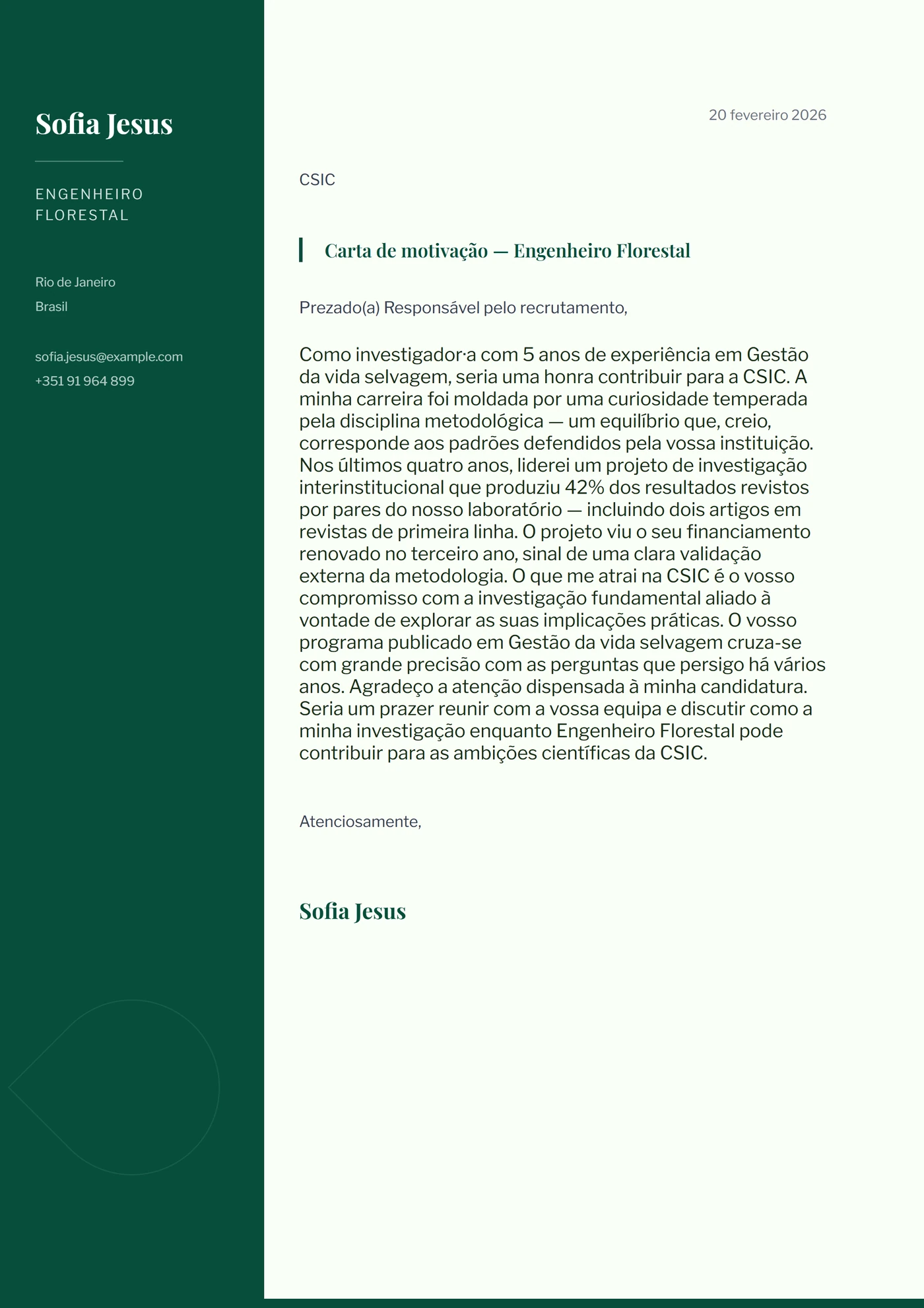 Copa florestal — Modelos de carta de apresentação