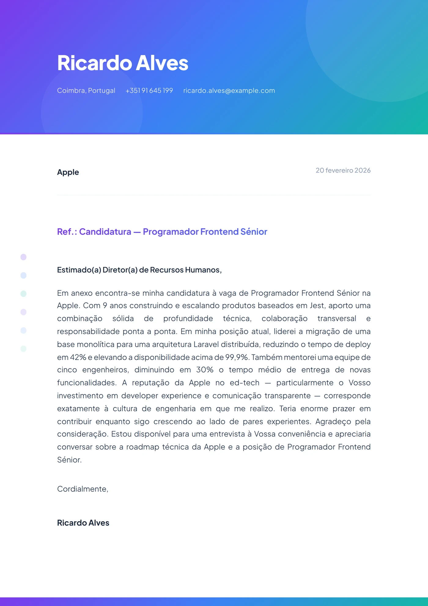Fluxo Gradiente — Modelos de carta de apresentação