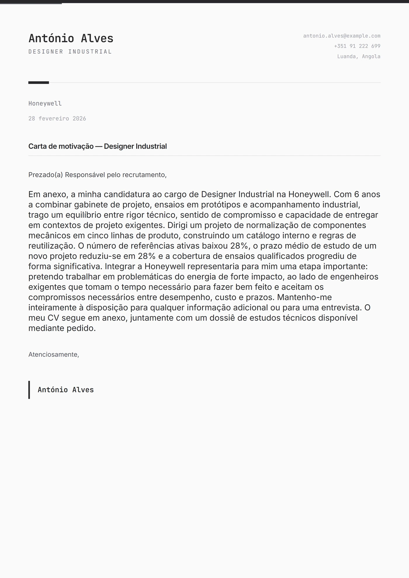 Grafite afiado — Modelos de carta de apresentação