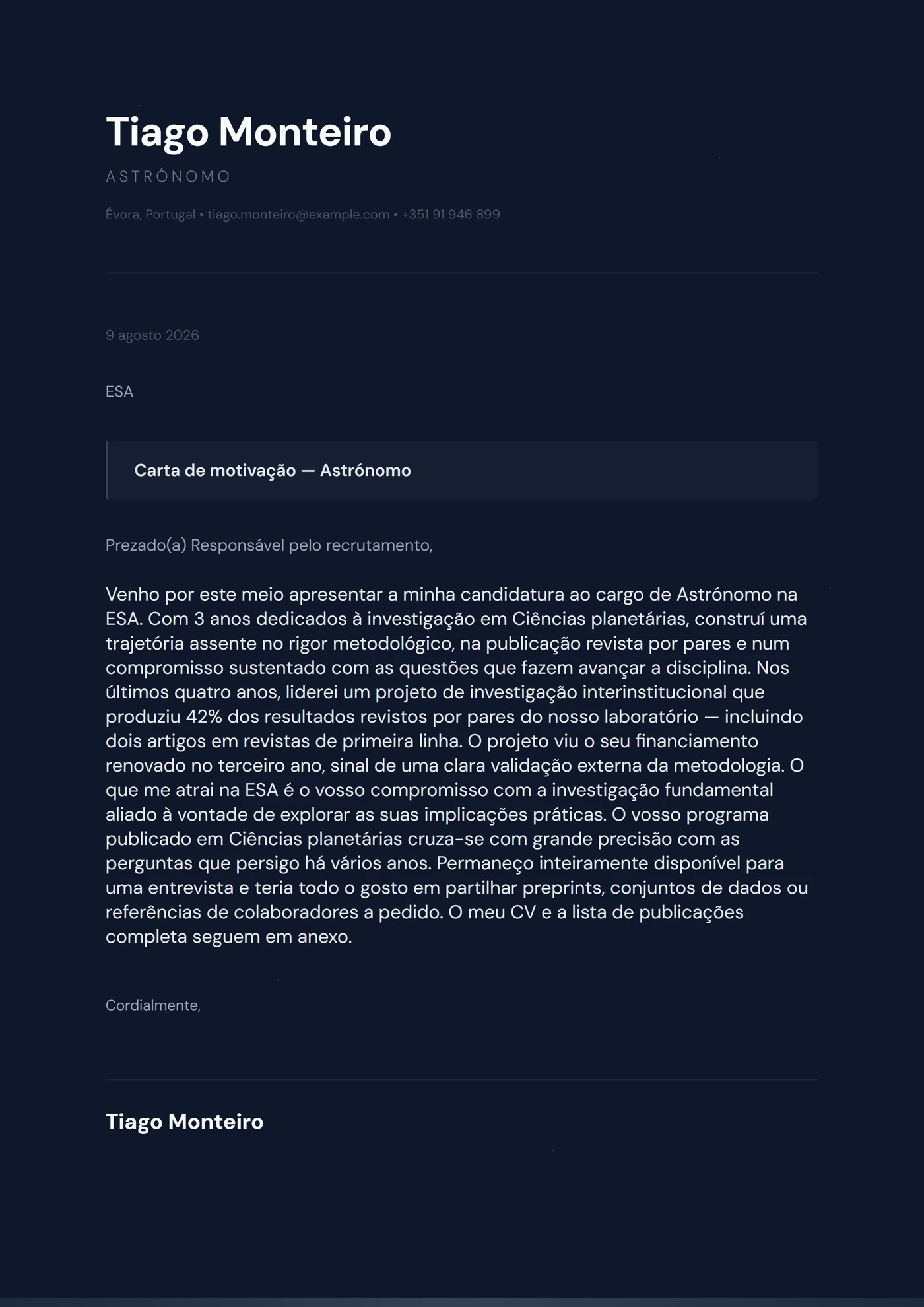 Azul meia-noite — Modelos de carta de apresentação
