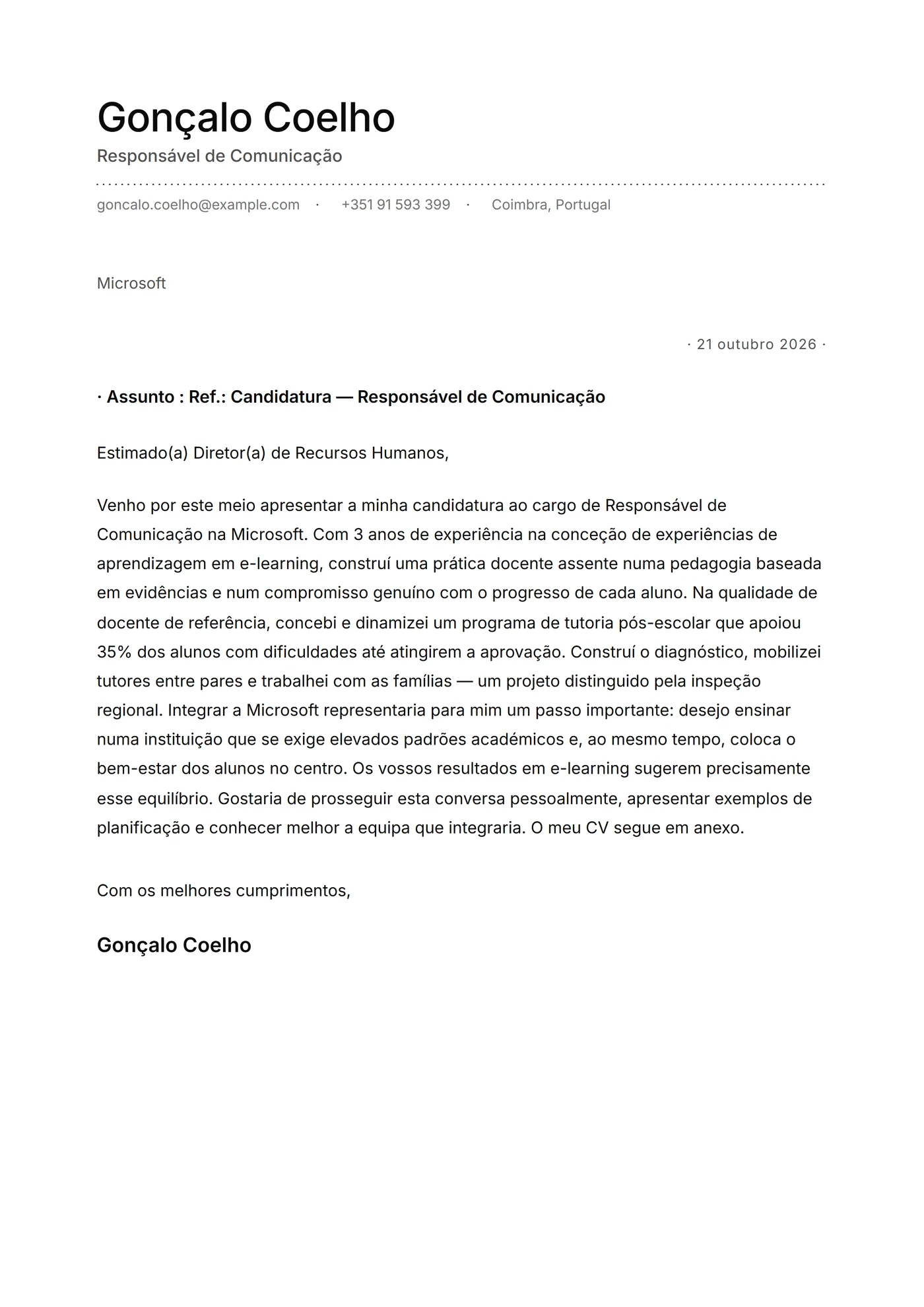 Minimal pontilhado — Modelos de carta de apresentação