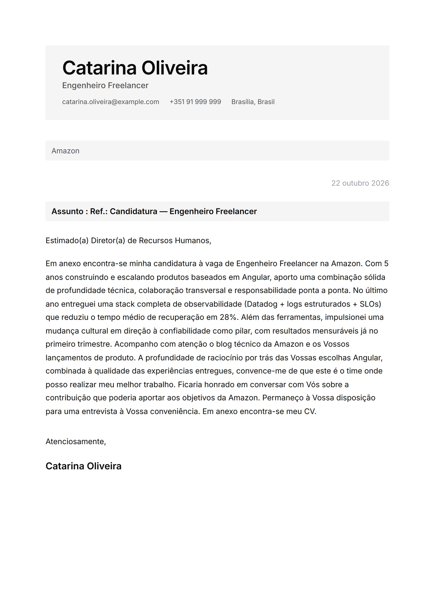 Minimal caixa cinza — Modelos de carta de apresentação
