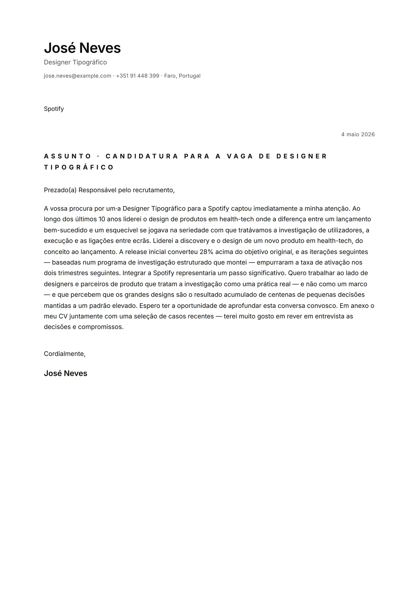 Minimal microtipografia — Modelos de carta de apresentação