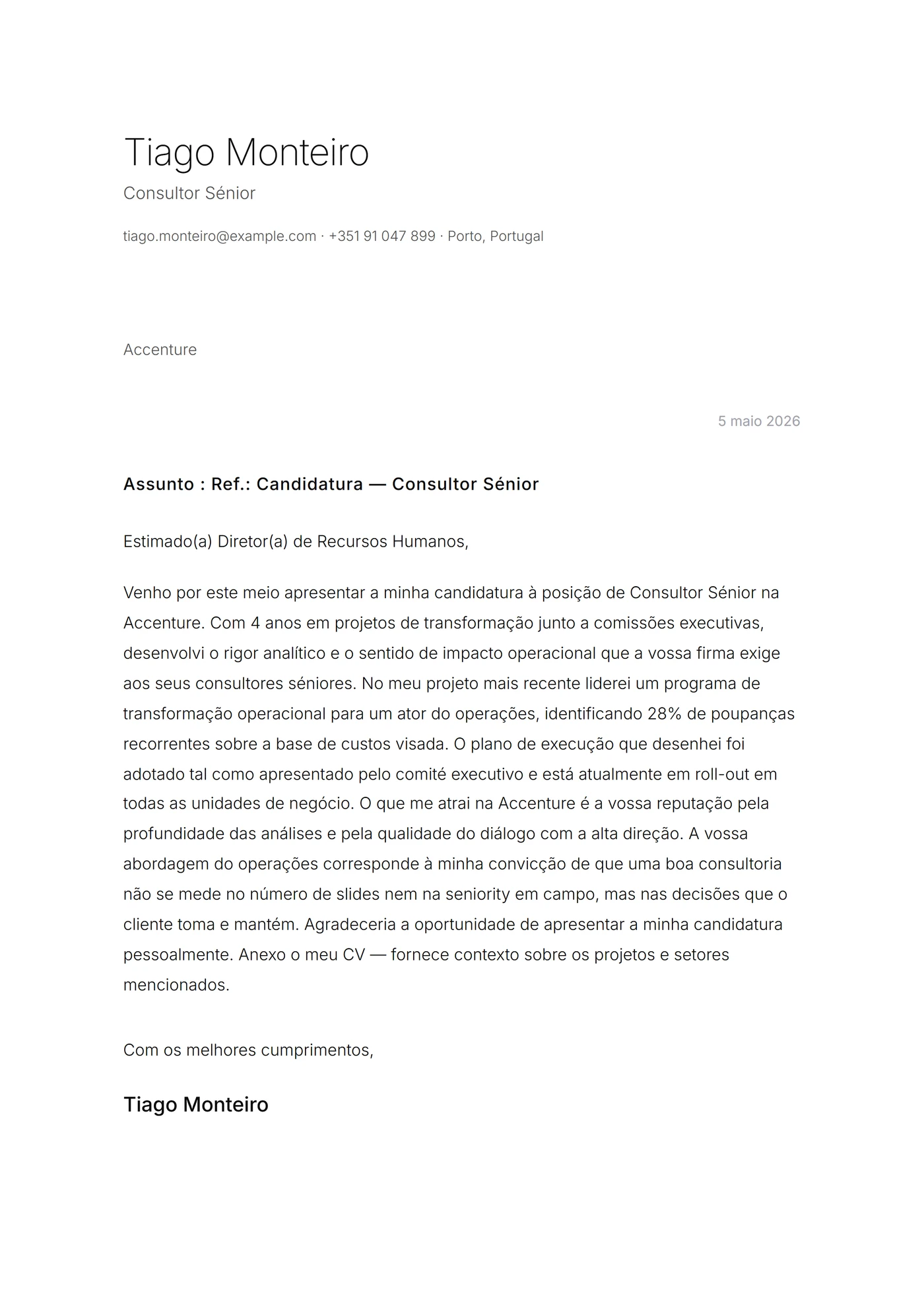 Minimal branco papel — Modelos de carta de apresentação