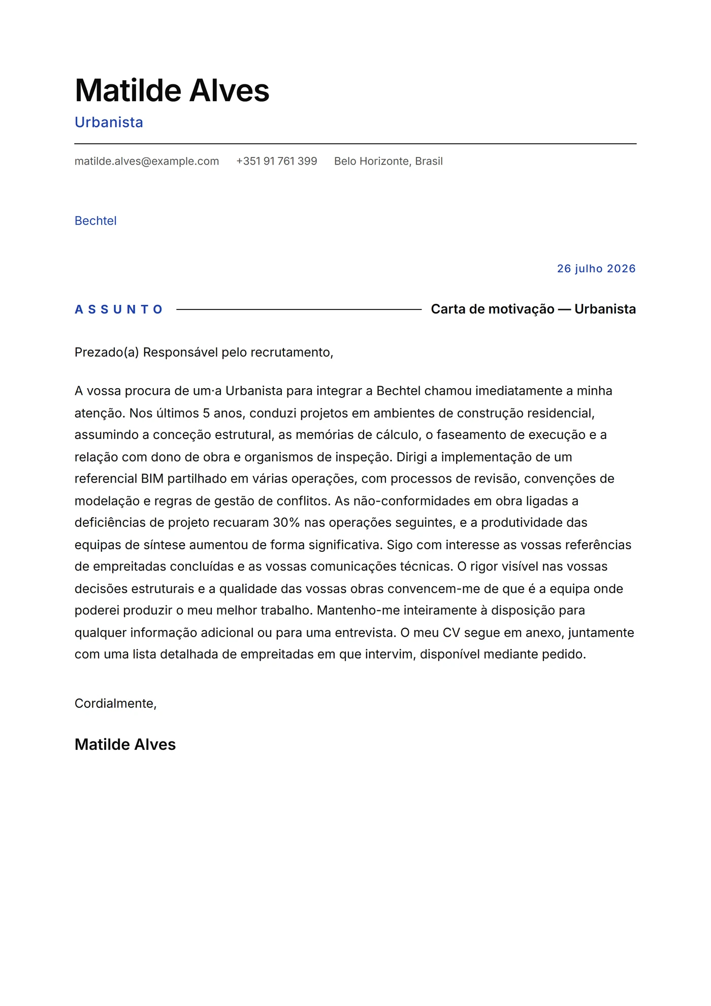 Minimal filete fino — Modelos de carta de apresentação