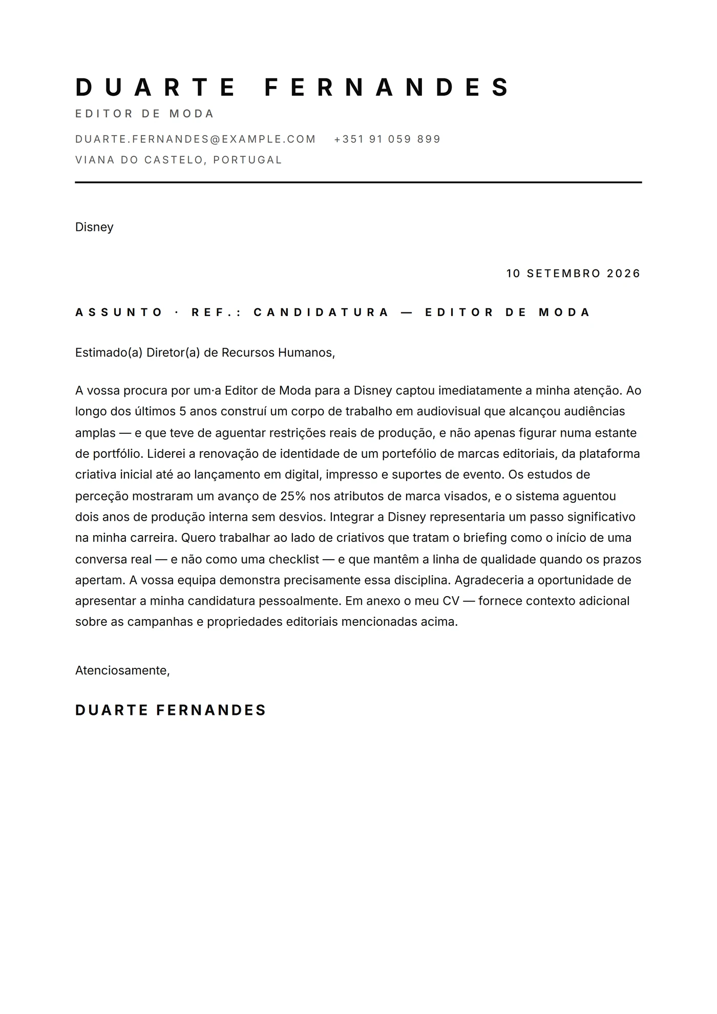 Minimal maiúsculas — Modelos de carta de apresentação
