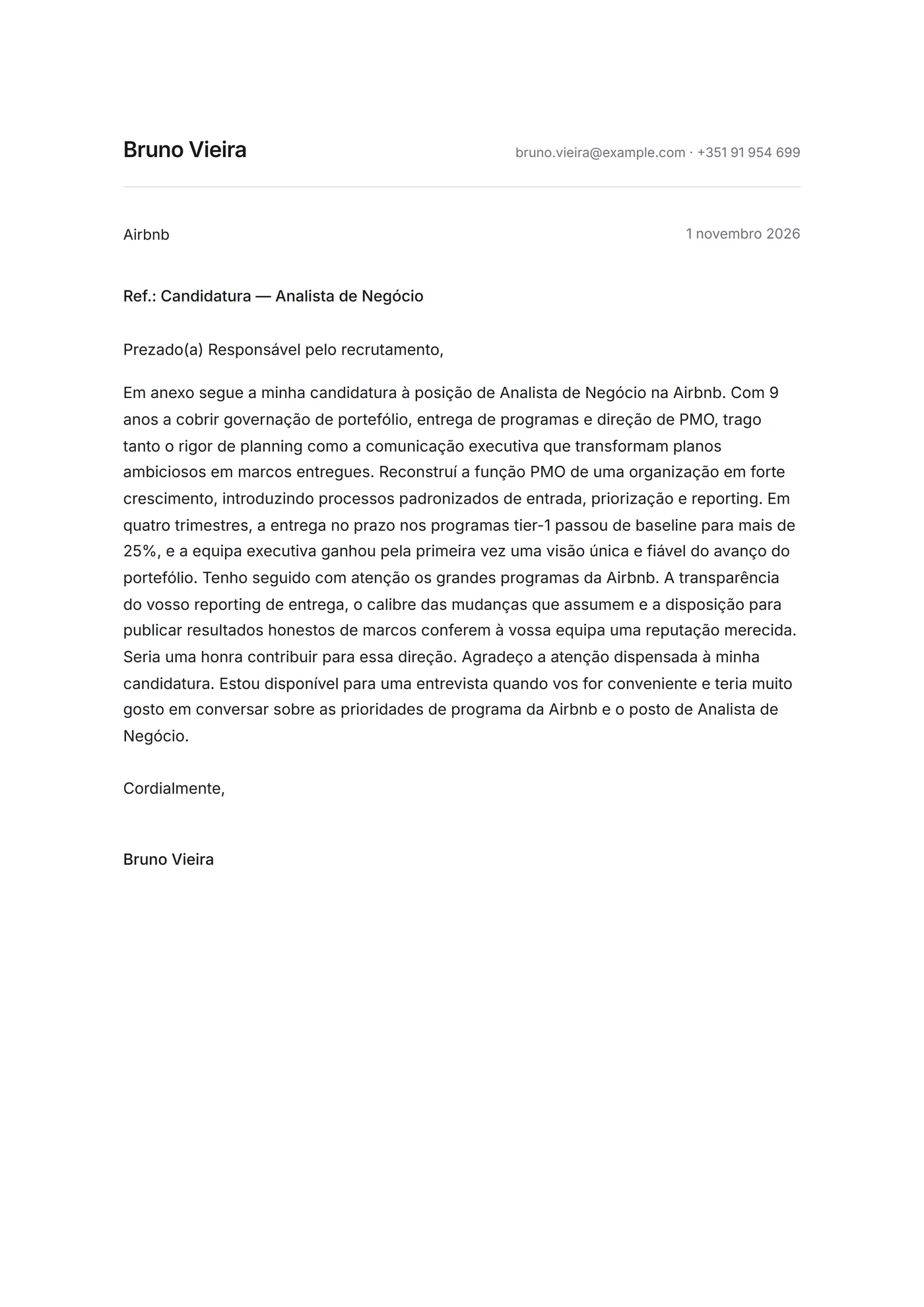 Minimalista — Modelos de carta de apresentação
