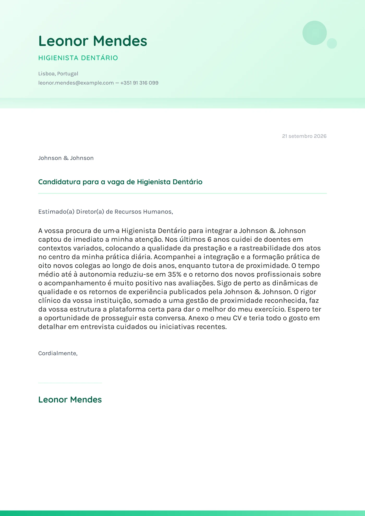 Menta fresca — Modelos de carta de apresentação
