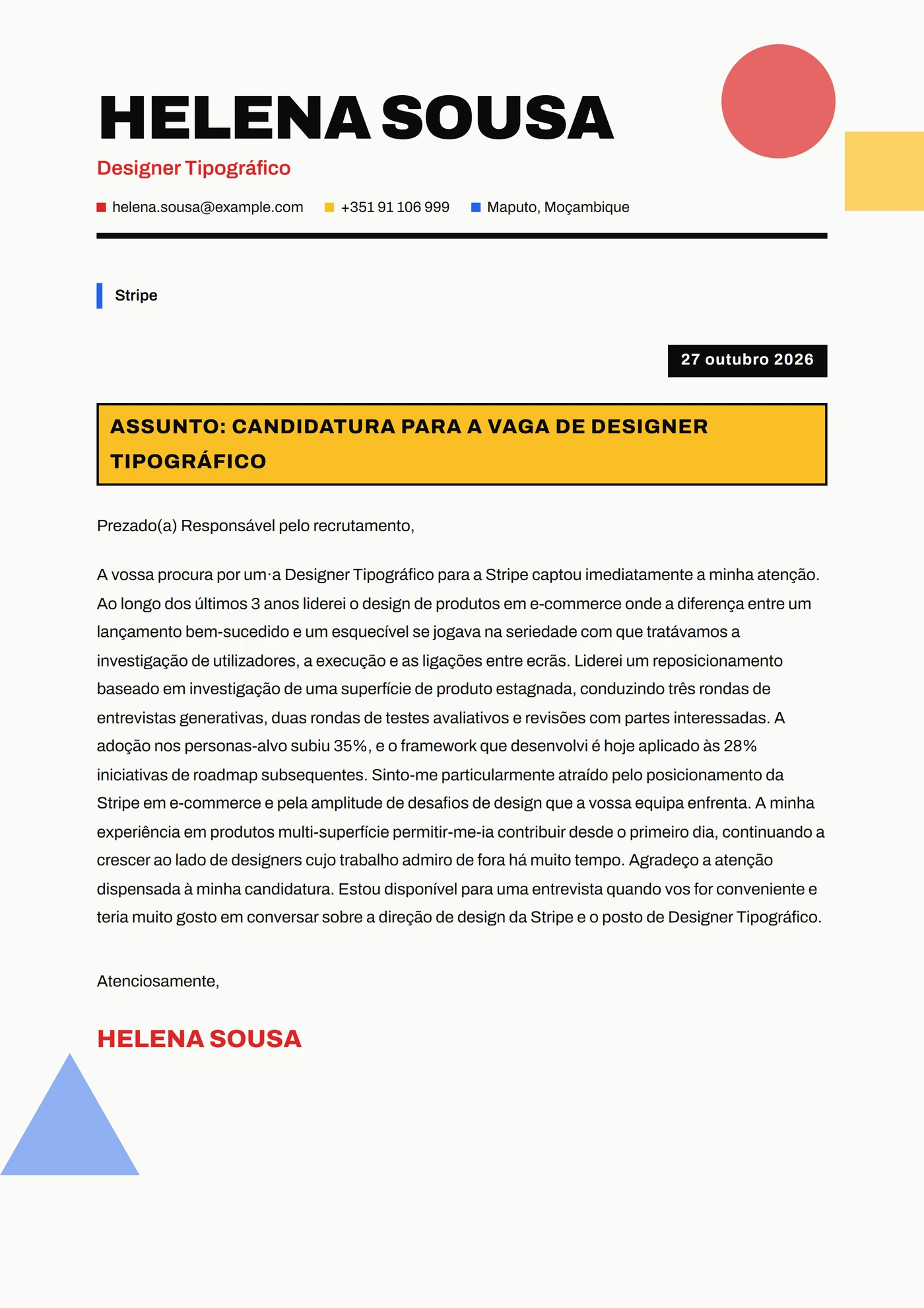 Bauhaus Moderno — Modelos de carta de apresentação