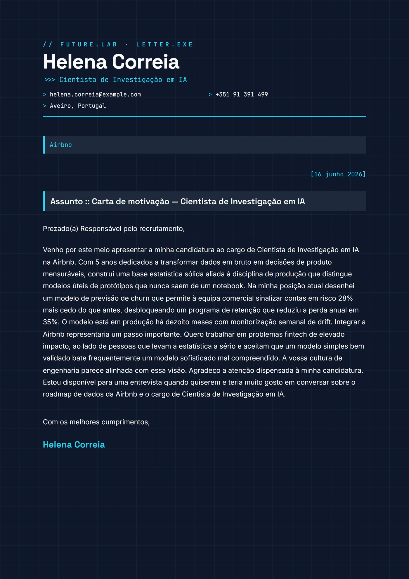 Laboratório do Futuro — Modelos de carta de apresentação