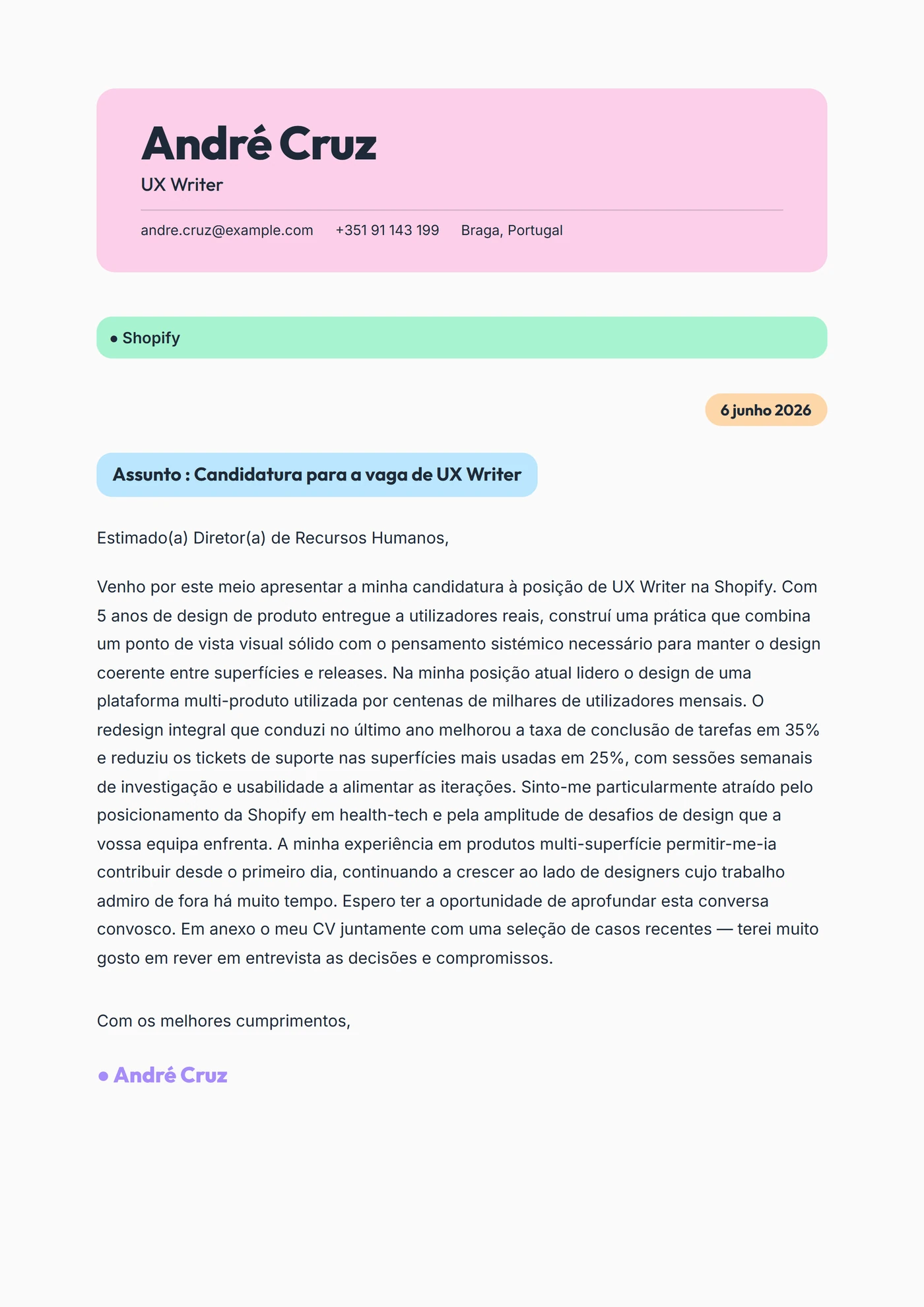 Blocos Pastel — Modelos de carta de apresentação