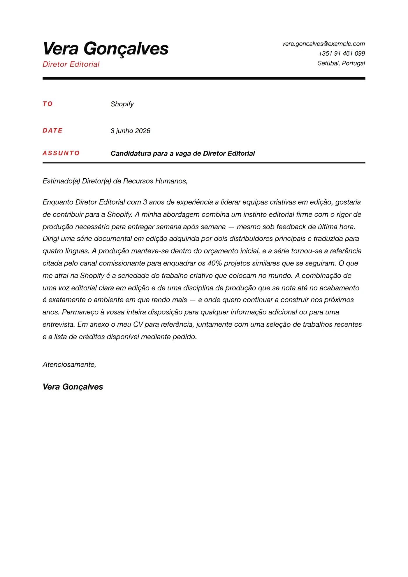 Grelha Suíça — Modelos de carta de apresentação